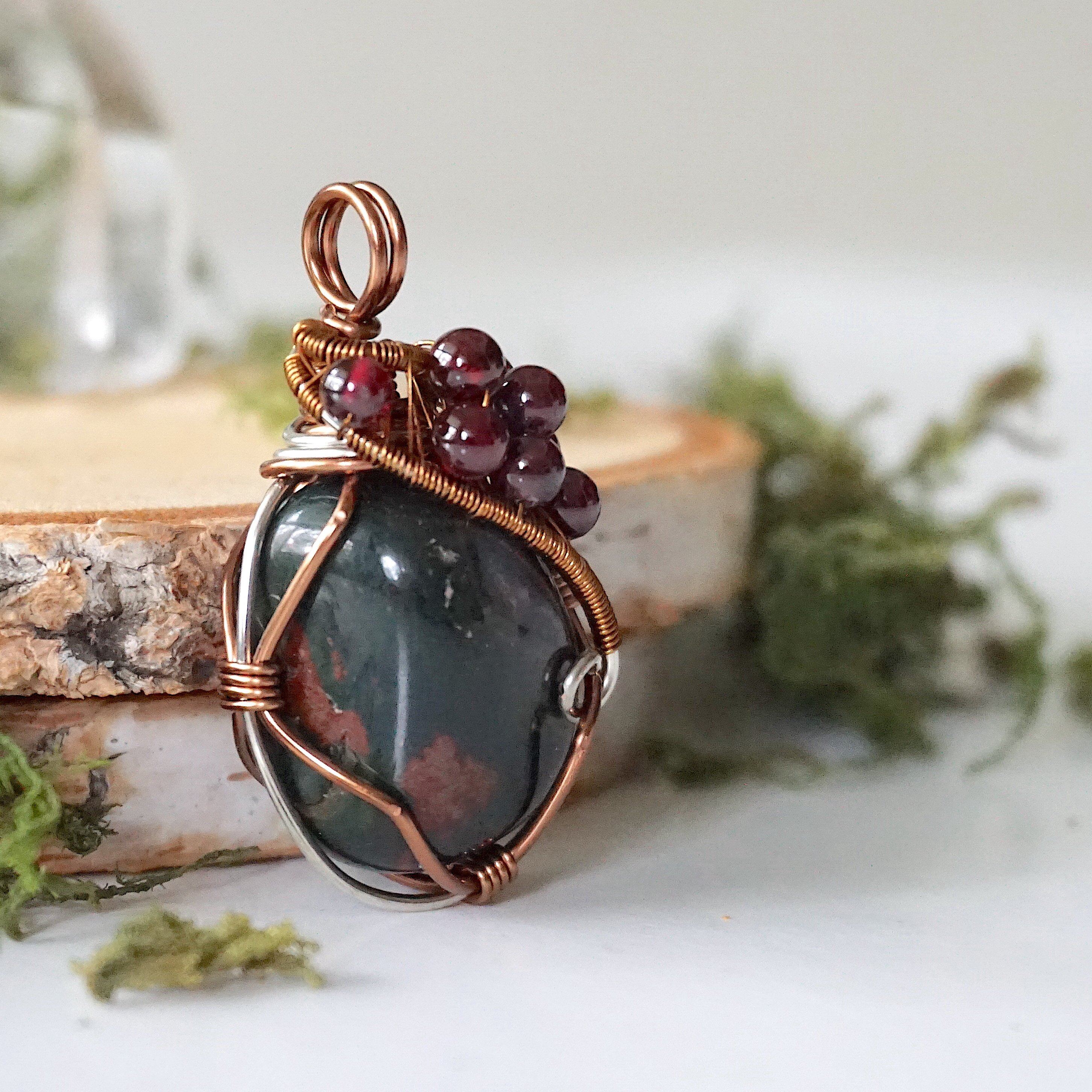 Natural Raw Bloodstone and Garnet Beaded Necklace for Women | Healing Crystal Jewelry | Perfect for Meditation, Energy Balancing & Boho Fashion