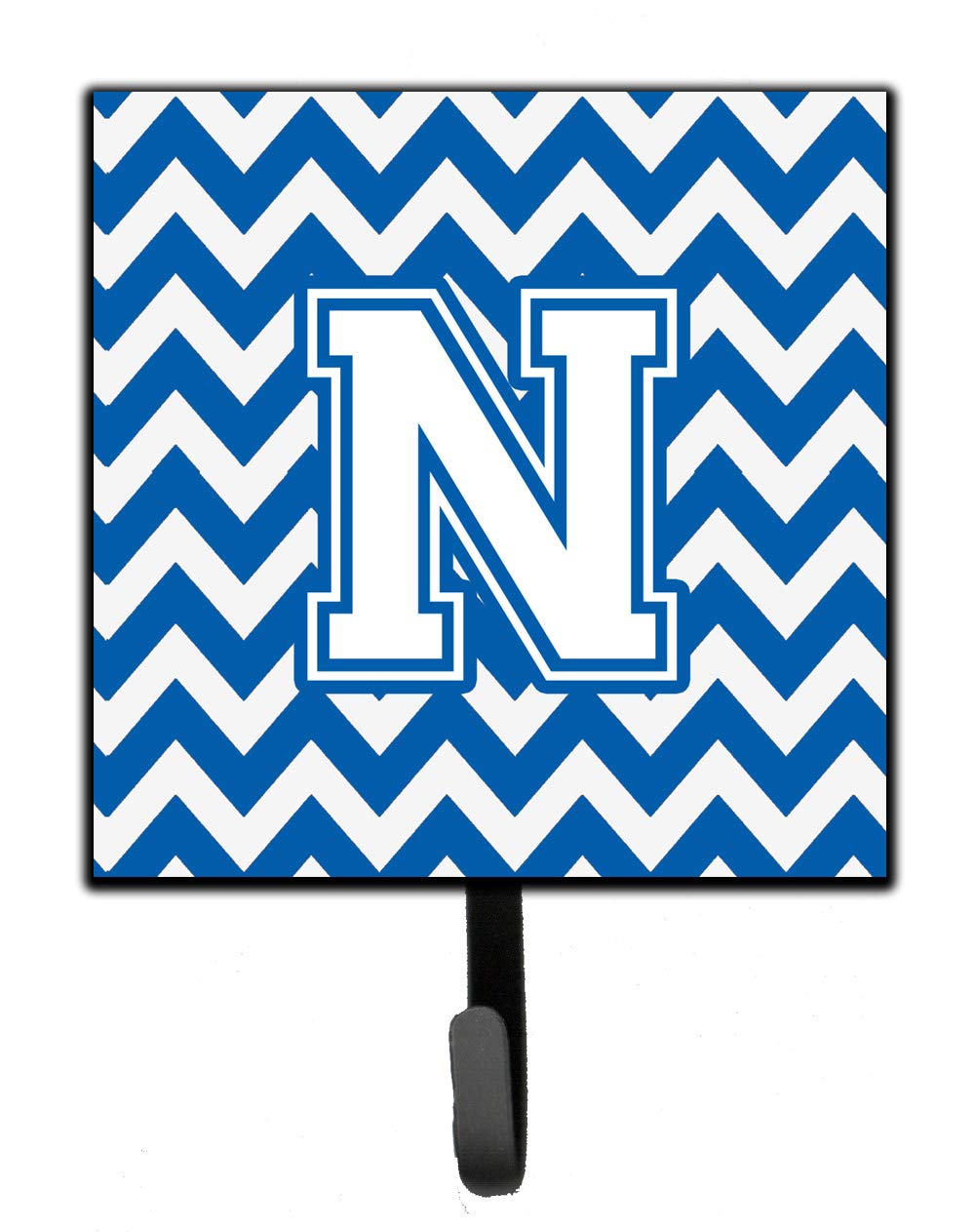 Caroline's Treasures CJ1045-NSH4 Blue & White Chevron Letter N Wall Hook - Key Holder, Coat Rack, Leash Hanger for Entryway, Kitchen & Bathroom Organization