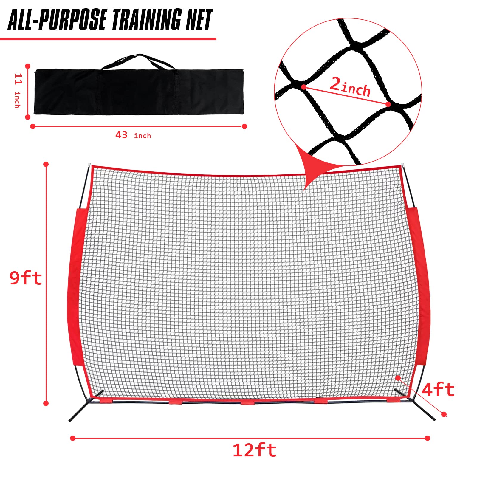 Portable Backstop Barrier Netting for Lacrosse, Soccer, Basketball & Tennis - Multi-Sport Protective Screen with Carry Bag | Perfect for Backyard, Training & Game Practice