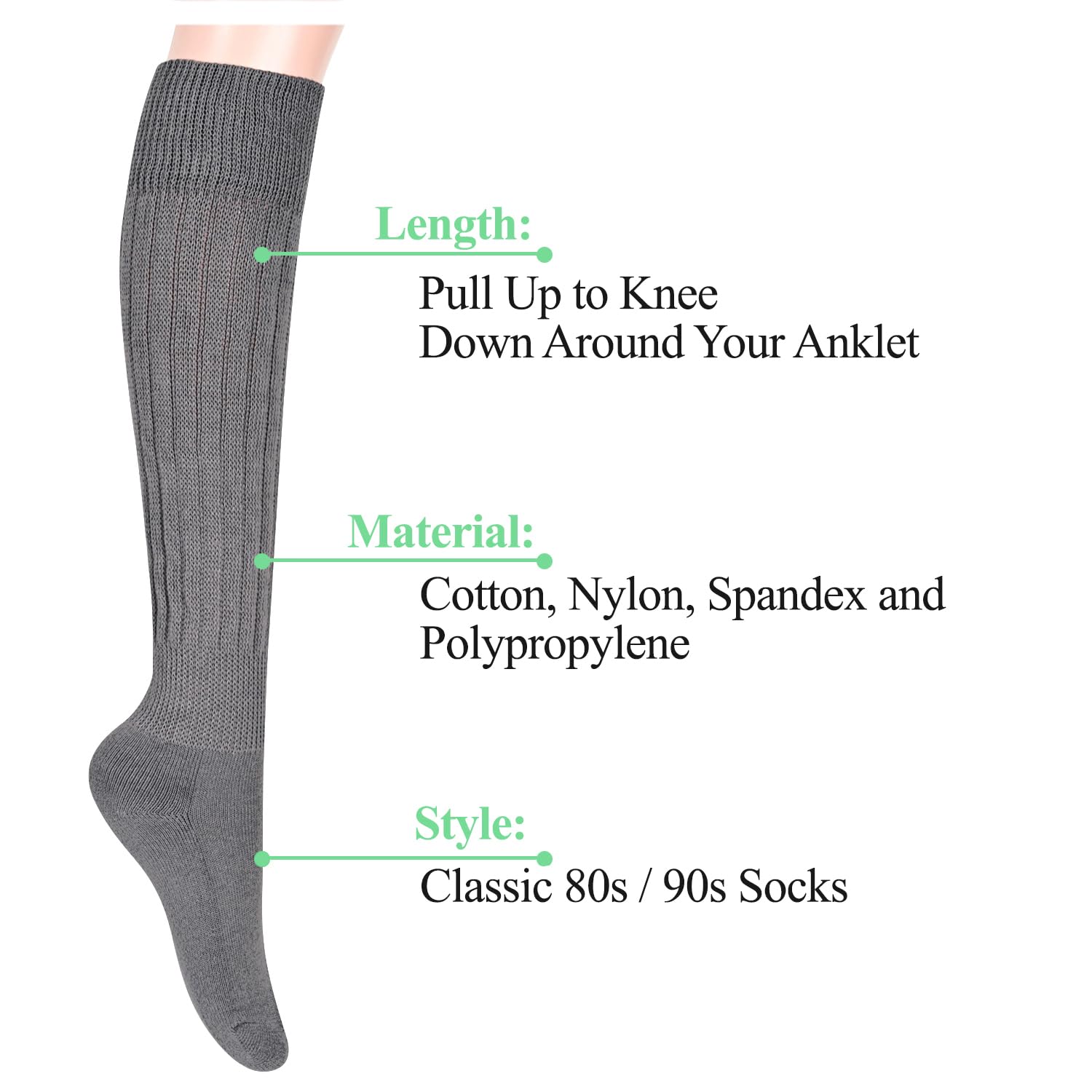 Zmart Women's Slouch Socks - Cozy Scrunch Socks 80s Retro Style (White, Black, Orange, Cream) - Perfect for Casual Wear, Dance, and 80s Themed Parties