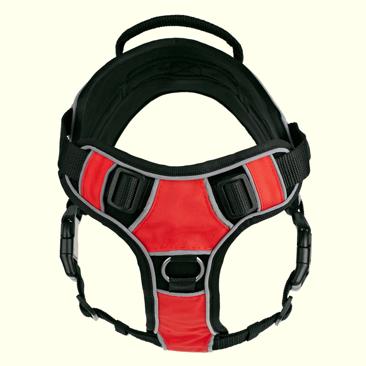 No-Pull Dog Harness with Handle - 3D Rubber Service Dog Patches, Reflective Vest & Quick Release Buckles - Adjustable 36-45 inch for Medium/Large Dogs - Perfect for Training, Walking & Outdoor Adventures (Red/Black)