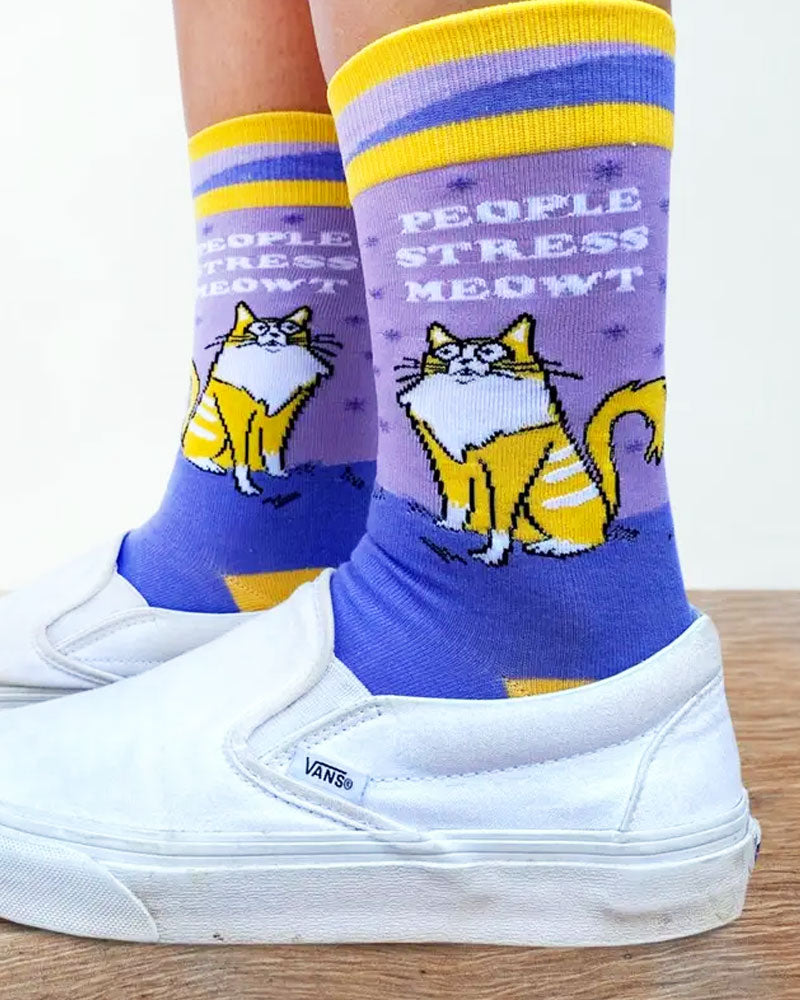 Funny Cat Socks - People Stress Meowt Novelty Socks for Women & Men - Cute Comfortable Cotton Socks for Cat Lovers, Gifts & Daily Wear