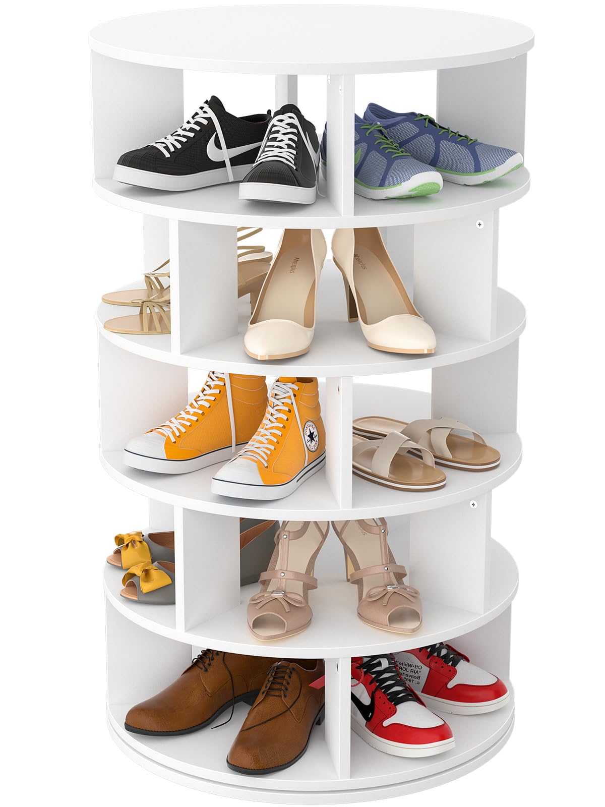 5-Tier Rotating Shoe Rack Organizer - 360° Spinning Wooden Shoe Storage Shelf for Closet, Entryway, Bedroom & Garage | Space-Saving Shoe Tower for Sneakers, Boots & Heels | Modern White Shoe Organizer for Small Spaces & Home Organization
