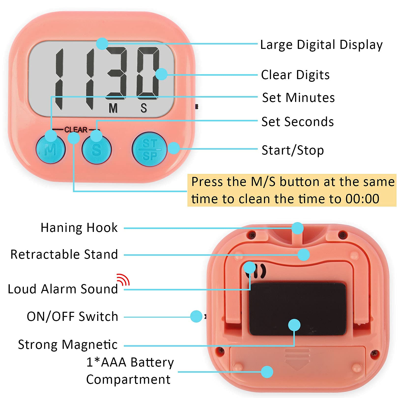 4 Pack Digital Timer with Large Display & Loud Alarm - Countdown & Kitchen Timer for Cooking, Baking, Exercise, and Classroom Use