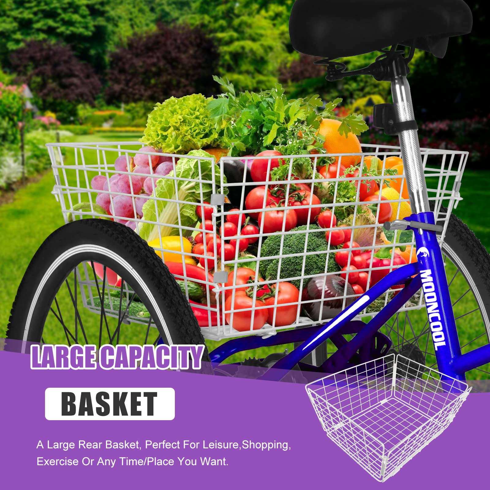DoCred 7-Speed Folding Adult Tricycle - 20/24/26 Inch 3-Wheel Cruiser Bike with Cargo Basket - Foldable Three-Wheel Bike for Men, Women & Seniors - Perfect for Exercise, Shopping & Outdoor Recreation