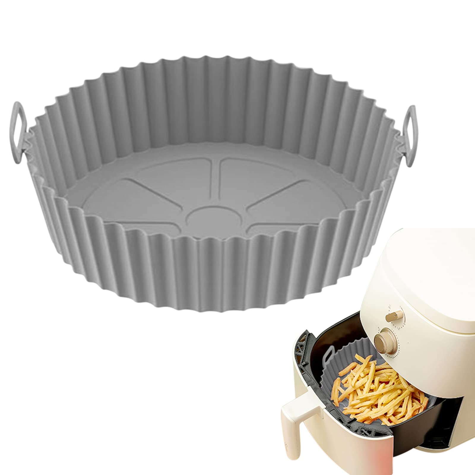**Sobeeting Reusable Silicone Air Fryer Liner – Non-Stick, Food Safe, Easy Clean Basket for Air Fryers, Ovens & Microwaves – Perfect for Roasting, Steaming & Baking (Gray, Small)**    *(Ideal for Healthy Cooking, Meal Prep & Family Dinners – Durable & Flammable-Resistant Parchment Replacement)*