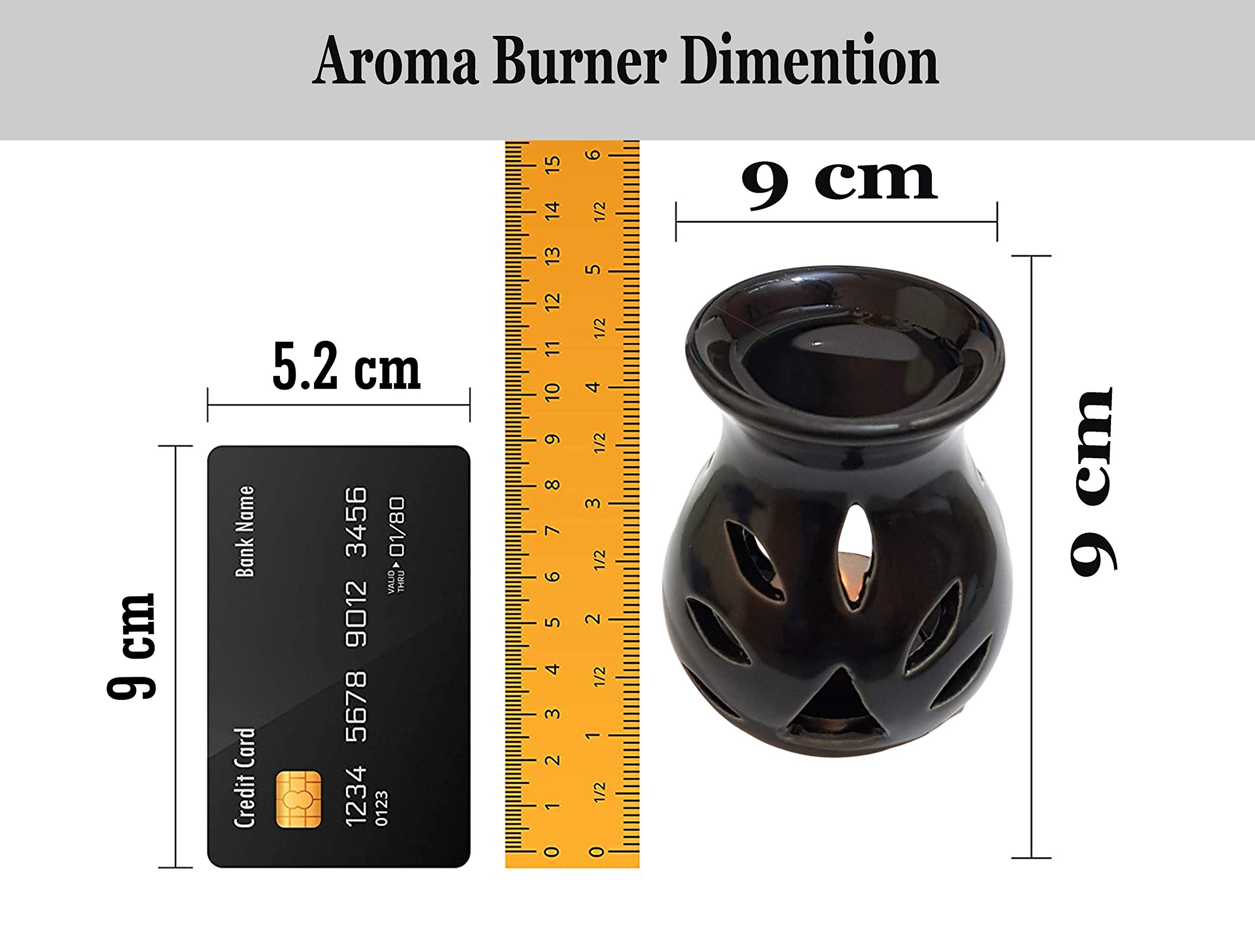 Pure Source India Ceramic Clay Candle Operated Aroma Diffuser - Black 9cm Essential Oil Burner for Home, Yoga, Spa & Meditation Relaxation