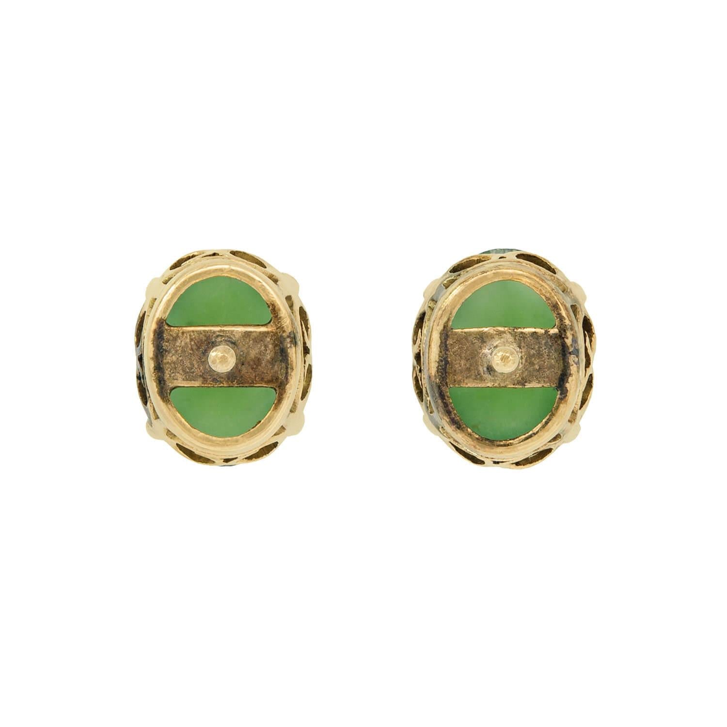 18k Gold Jade Cabochon Stud Earrings for Women - Elegant Vintage Jewelry Gift for Weddings, Parties & Special Occasions