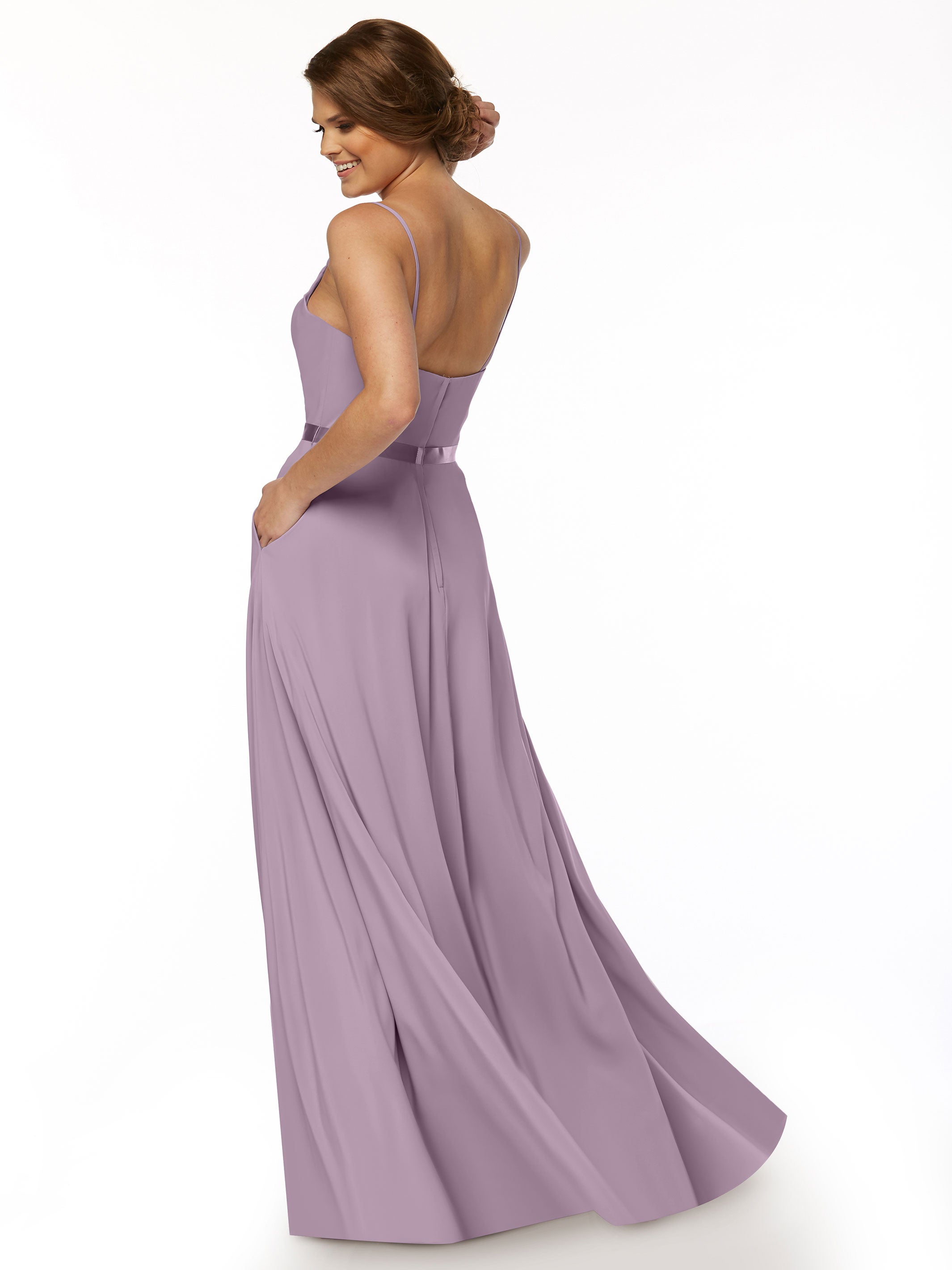 Elegant 80112 Spaghetti Strap Stretch Chiffon A-Line Bridesmaid Dress with Sash - Perfect for Weddings, Formal Events & Special Occasions