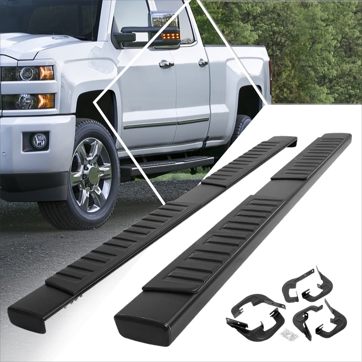6 Inch Black Aluminum Running Boards for 07-19 Chevy Silverado & GMC Sierra Extended Cab - Heavy Duty Side Steps Nerf Bars with Anti-Slip Surface - Perfect for Off-Roading, Truck Access & Easy Entry/Exit