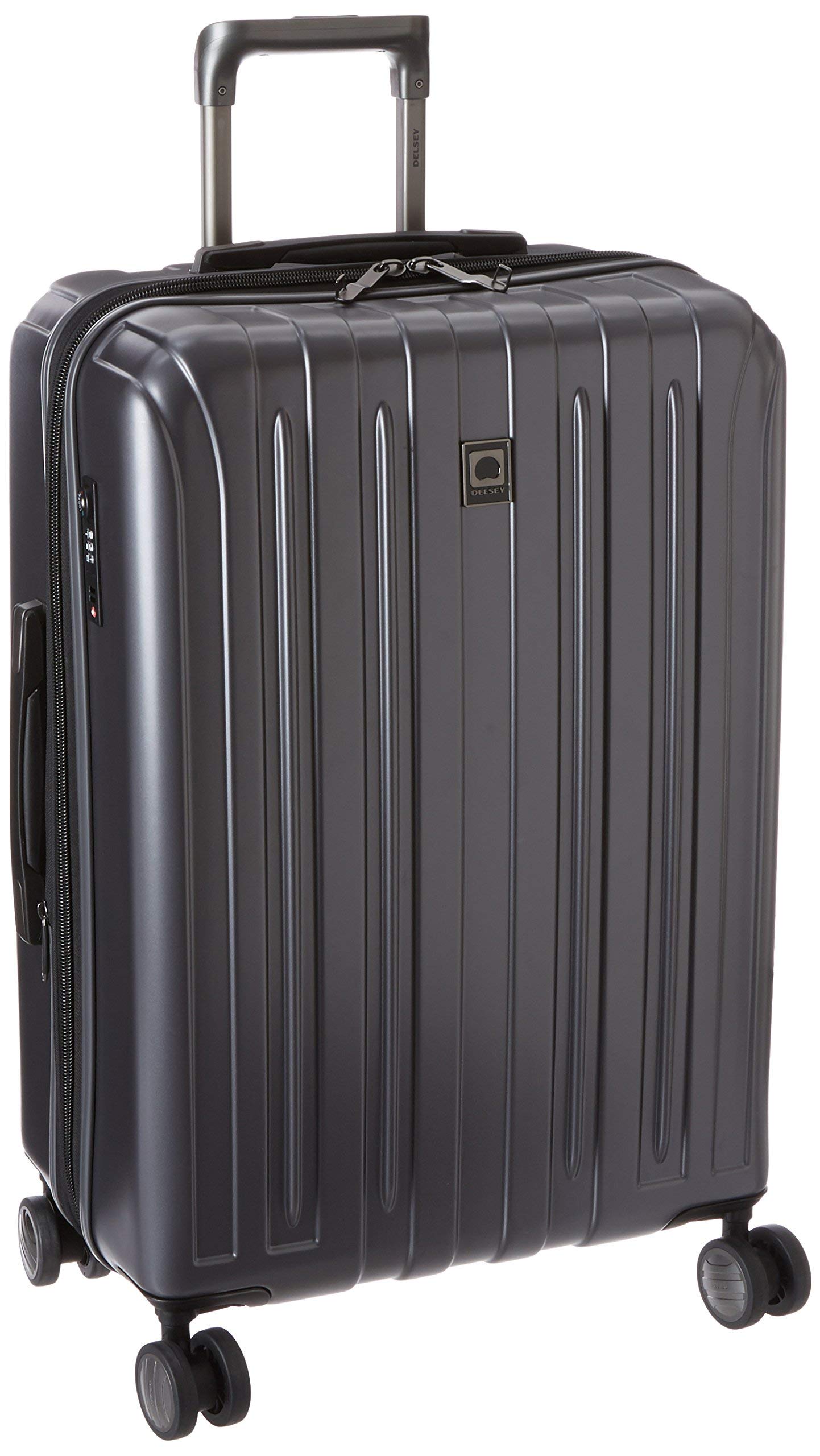 Delsey Paris Titanium Hardside Expandable Luggage with 360° Spinner Wheels - 25 Inch Checked-Medium Suitcase (Graphite) | Perfect for International Travel, Business Trips & Family Vacations