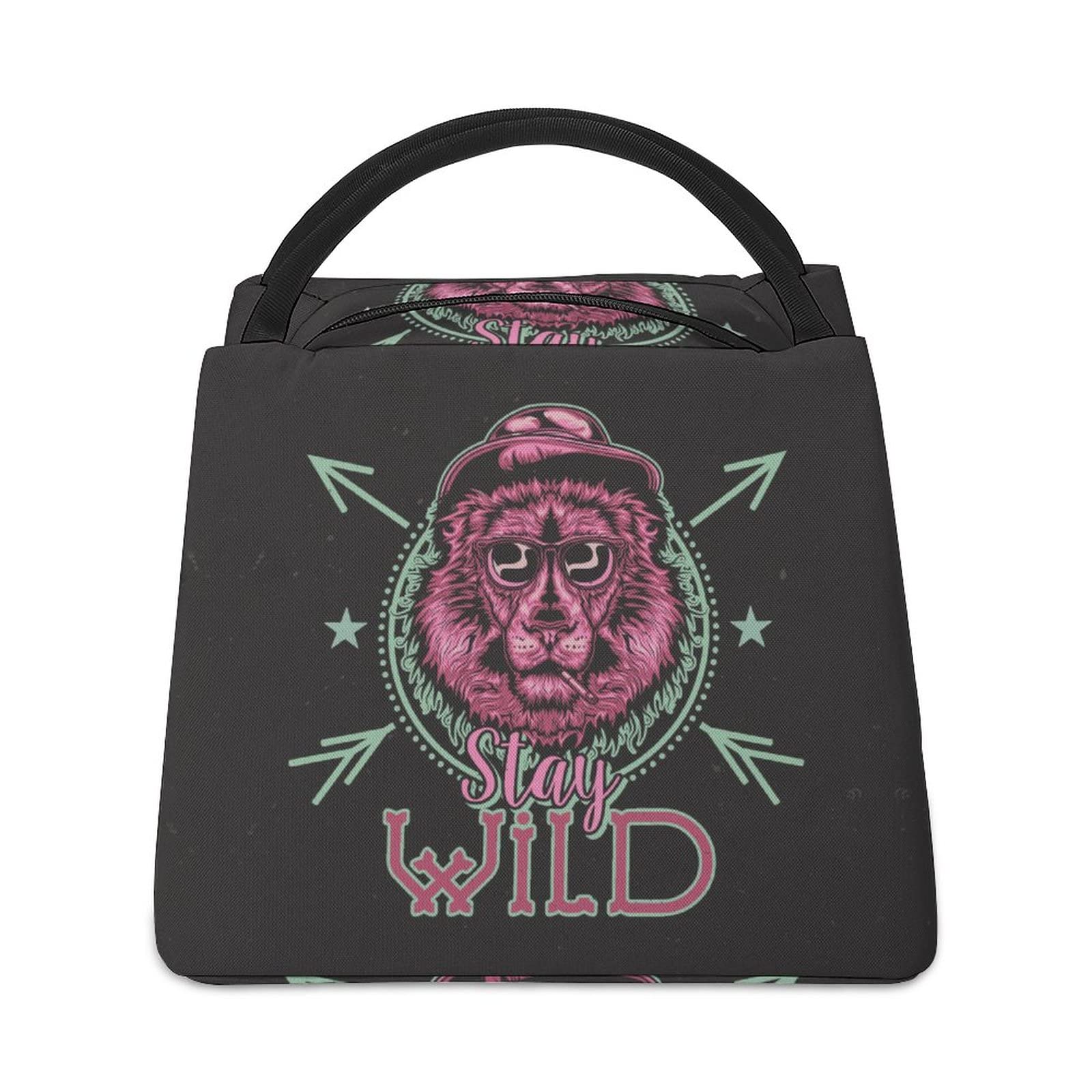 Portable Insulated Lunch Bag for Women - Reusable Camping & Hiking Meal Tote with Aluminum Foil Lining - Perfect for Outdoor Adventures, Work, School & Picnics - Stay Wild Collection (Black)