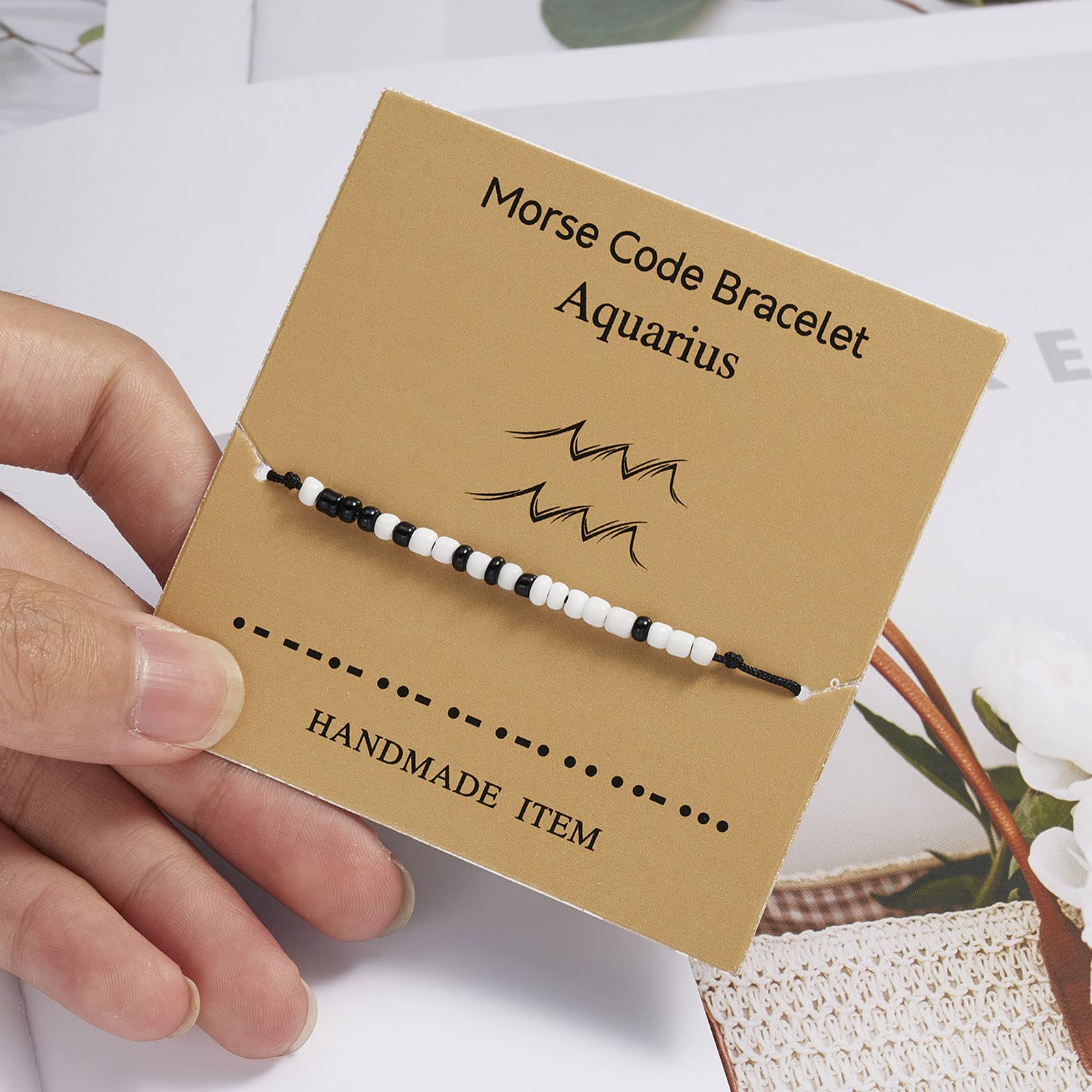 HUASAI Zodiac Morse Code Bracelet for Women & Men - Adjustable 12 Constellation Beaded String Bracelet - Inspirational Gift for Best Friends, Couples with Message Card - Perfect for Birthdays, Anniversaries & Daily Wear