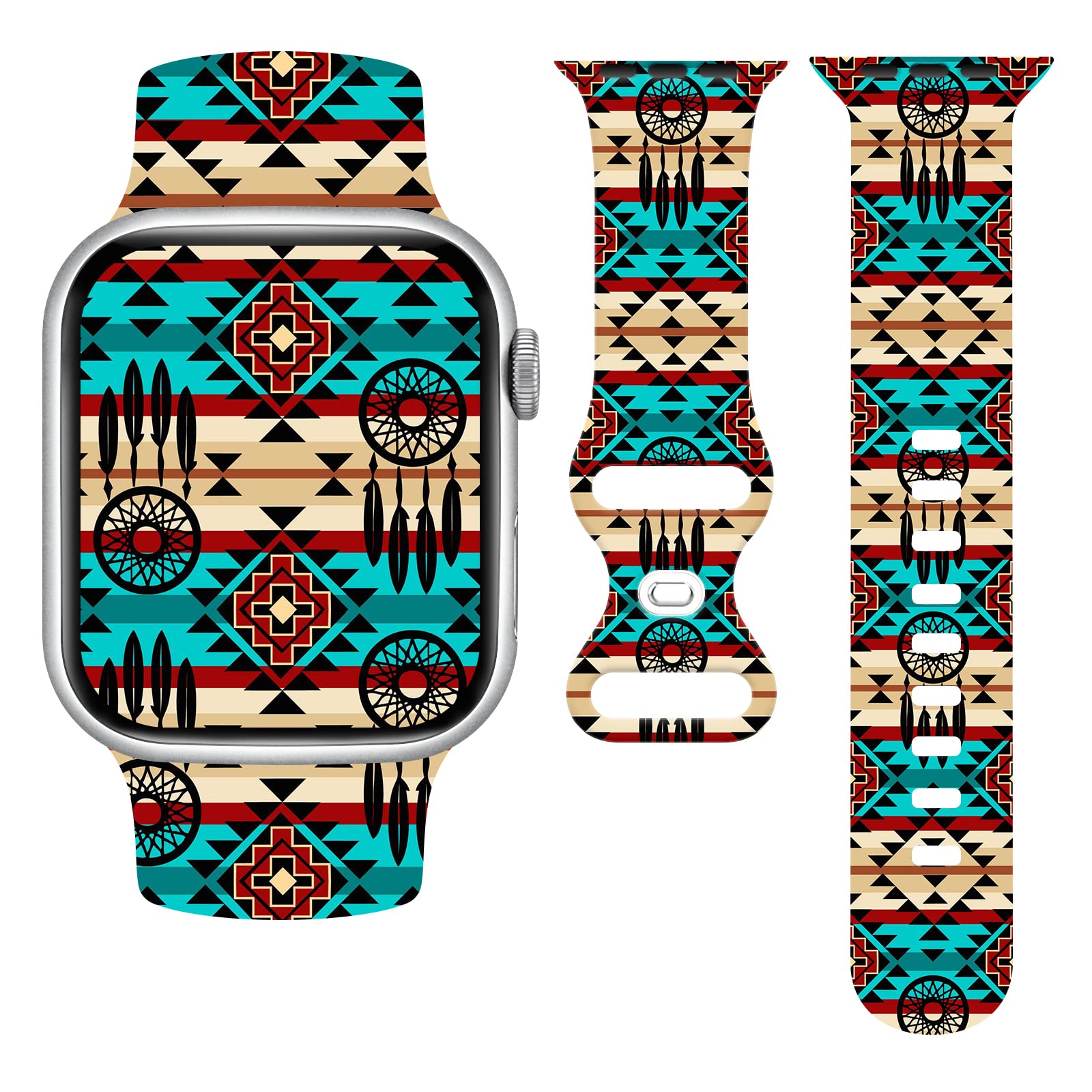 **Native American Inspired Apple Watch Band - Soft Silicone Strap Compatible with Series 7/6/5/4/3/2/1/SE - Adjustable Unisex Wristband for Women & Men - Perfect for Casual Wear, Workouts & Gifting**