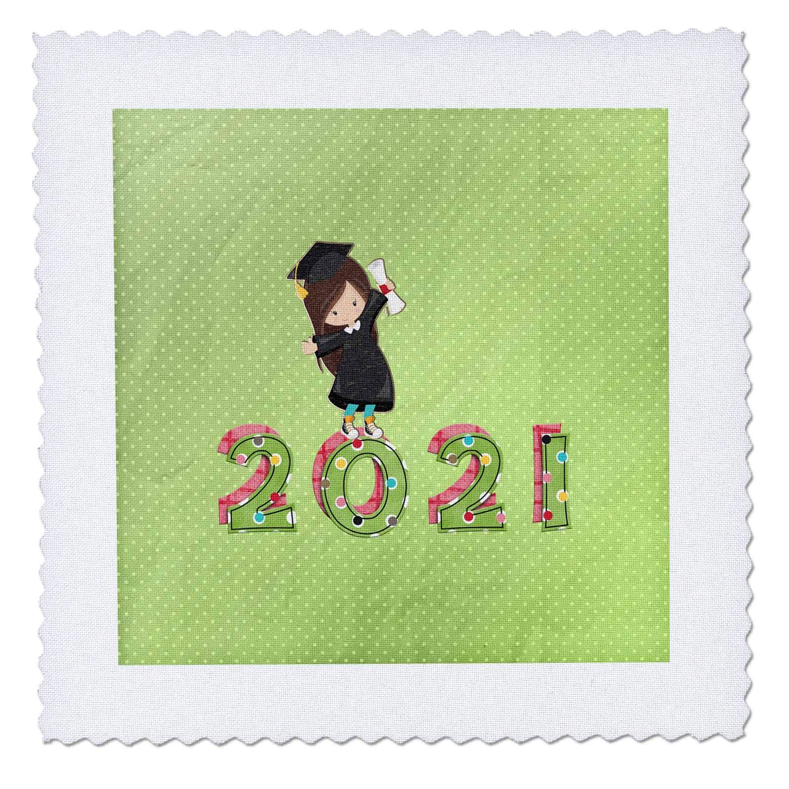 3D Rose 8x8 Inch Quilt Square - Cute Girl Graduate with Diploma on Dotted Background - Perfect for DIY Quilting, Baby Blankets, and Home Decor Gifts