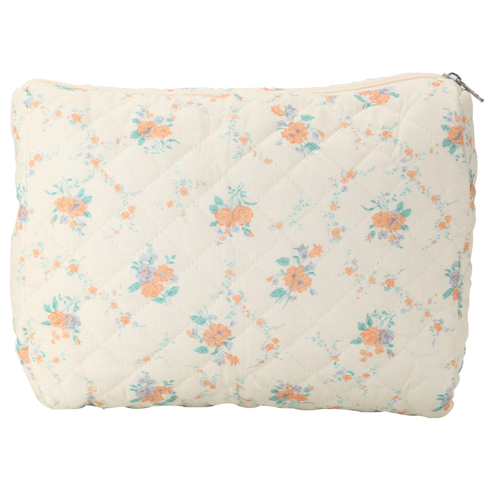 LYDZTION Cotton Makeup Bag for Women - Travel Cosmetic Organizer with Brush Storage, Cute Orange Flower Design - Perfect for Travel, Gym, and Daily Makeup Organization