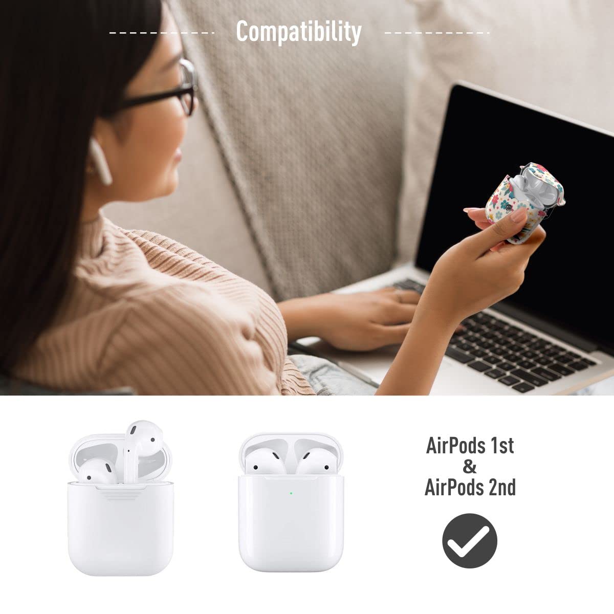 GuarzFun Leather AirPods 1&2 Case with Keychain - Yellow for Women | Travel & Daily Use