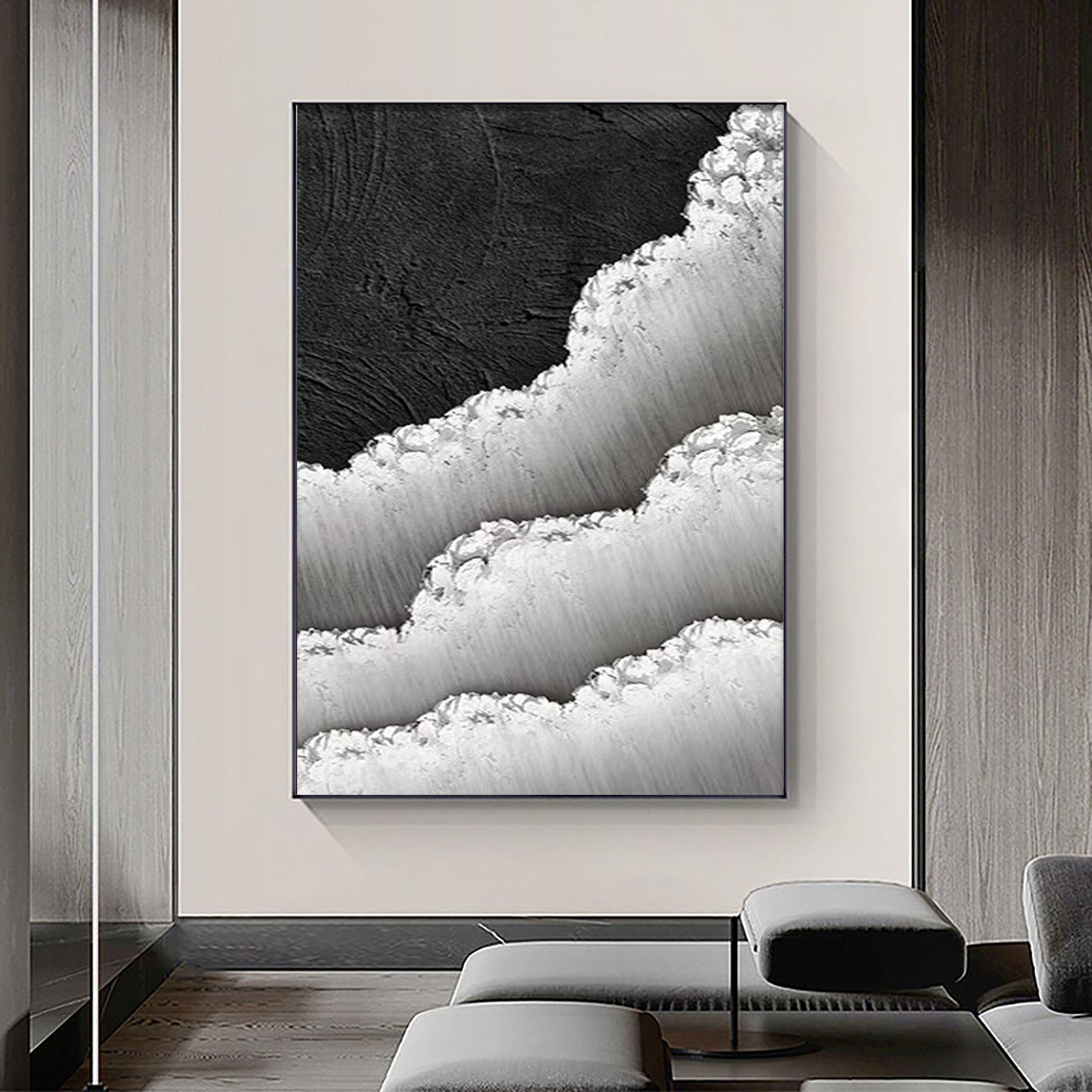Black and White Textured Minimalist Wall Art Print - Modern Abstract Home Decor for Living Room, Bedroom & Office | #MZ046