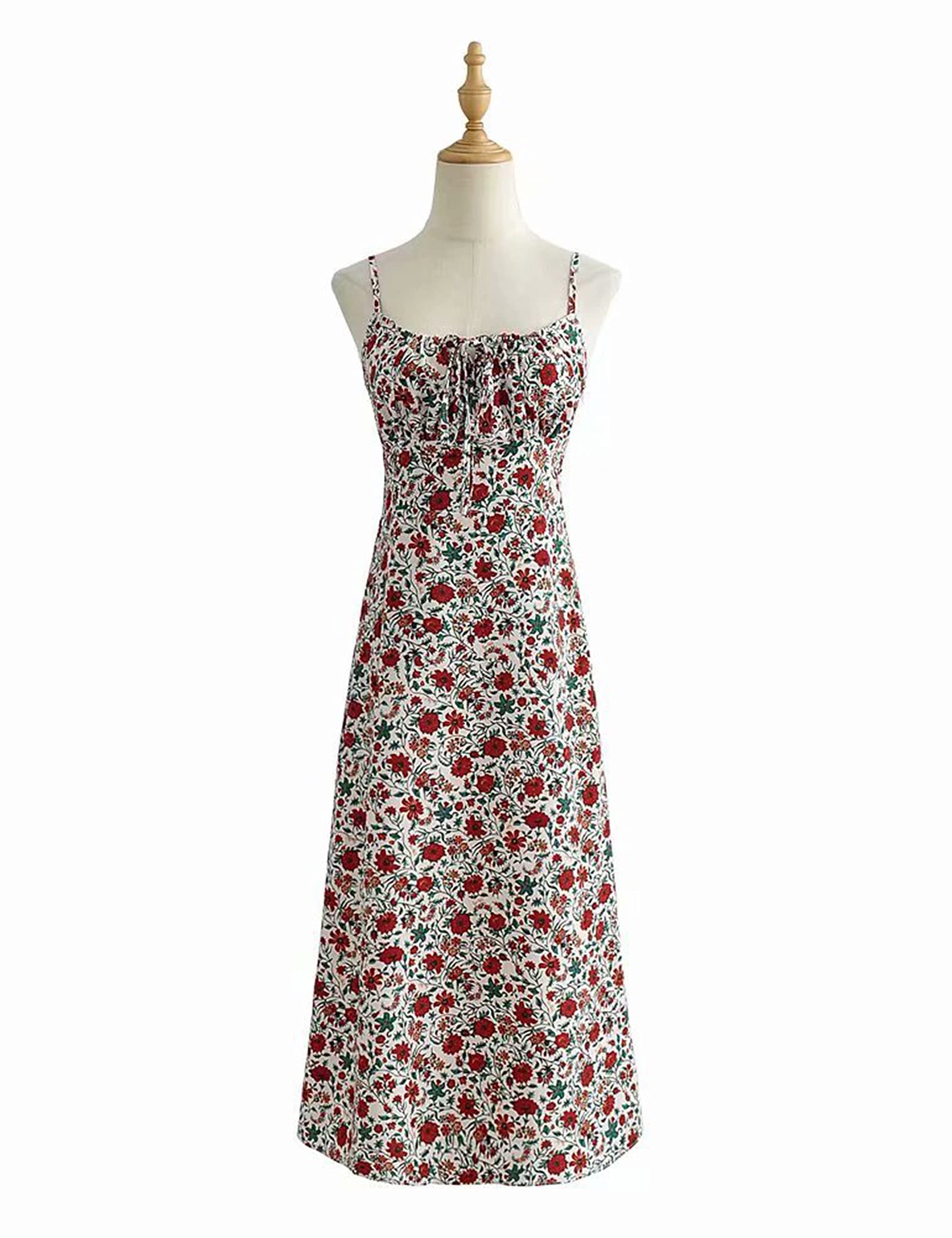 Omoone Women's Floral Summer Dress - Low-Cut Square Neck Spaghetti Strap Tie Bodycon Dress | 90s Y2K Style | Perfect for Beach, Vacation, Date Night & Party Wear