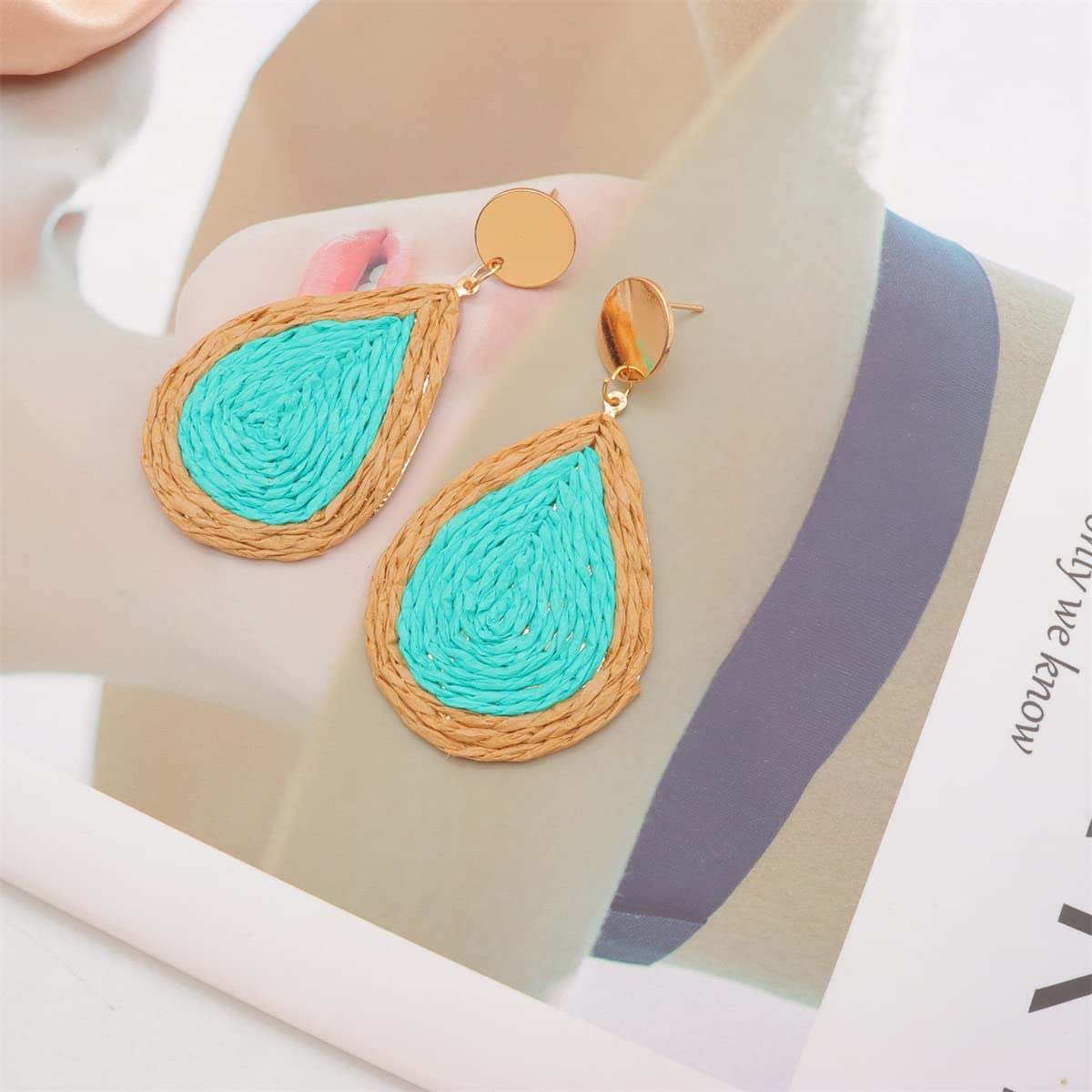 Boho Raffia Earrings for Women - Handmade Colorful Teardrop Dangle Earrings, Fashion Statement Jewelry Gift | Perfect for Summer Festivals, Beach Vacations & Boho Chic Outfits