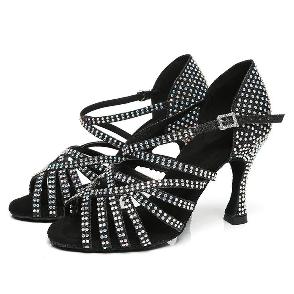 HROYL Women's Rhinestone Latin Dance Shoes for Ballroom, Salsa & Performance - Model L467 | Perfect for Dance Competitions, Shows & Practice
