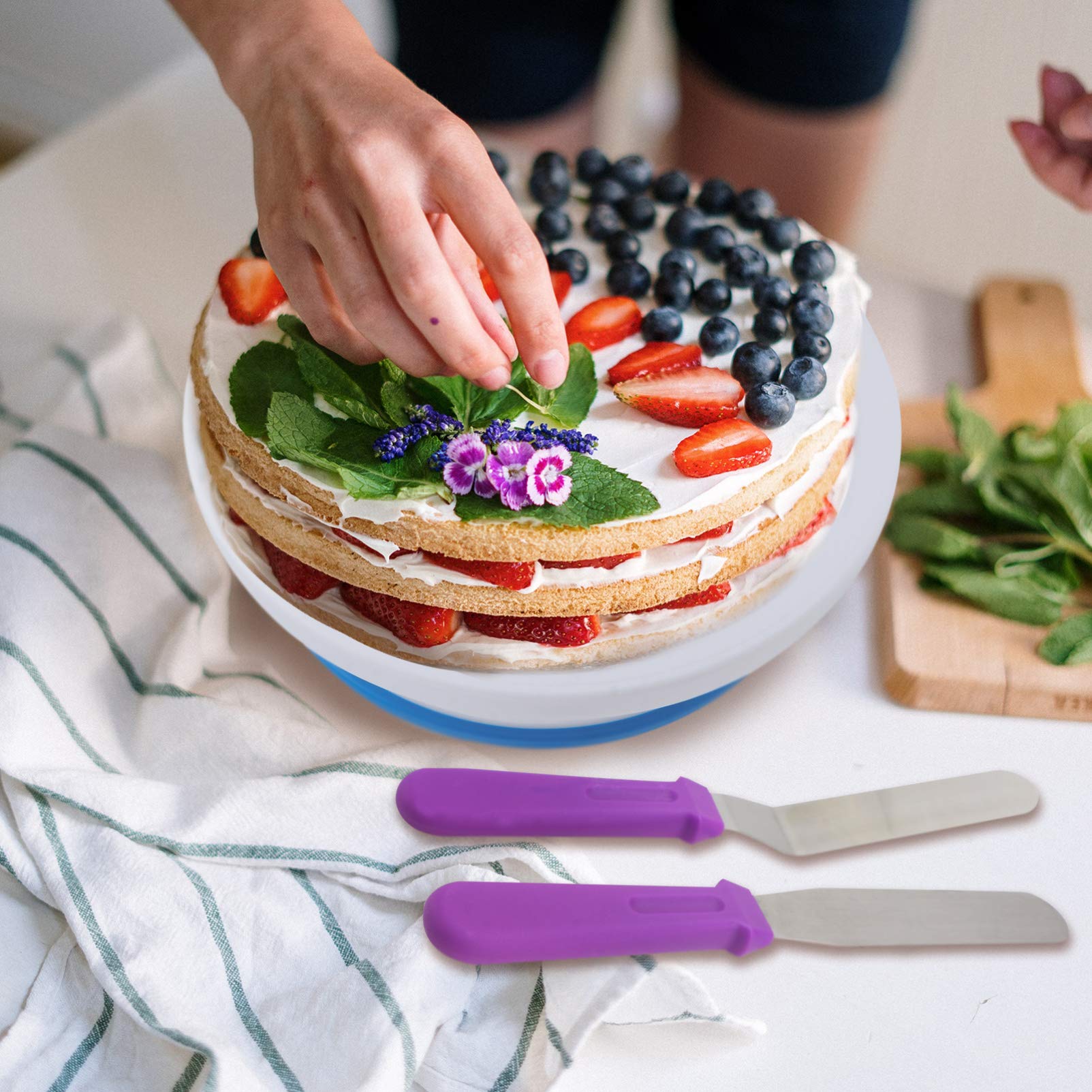 DOITOOL 6-Piece Cake Turntable Set - Manual Rotating Cake Stand, Durable Rotary Cake Base with Non-Slip Surface for Cake Decorating, Baking, and Dessert Display - Perfect for Home Bakers & Professional Chefs