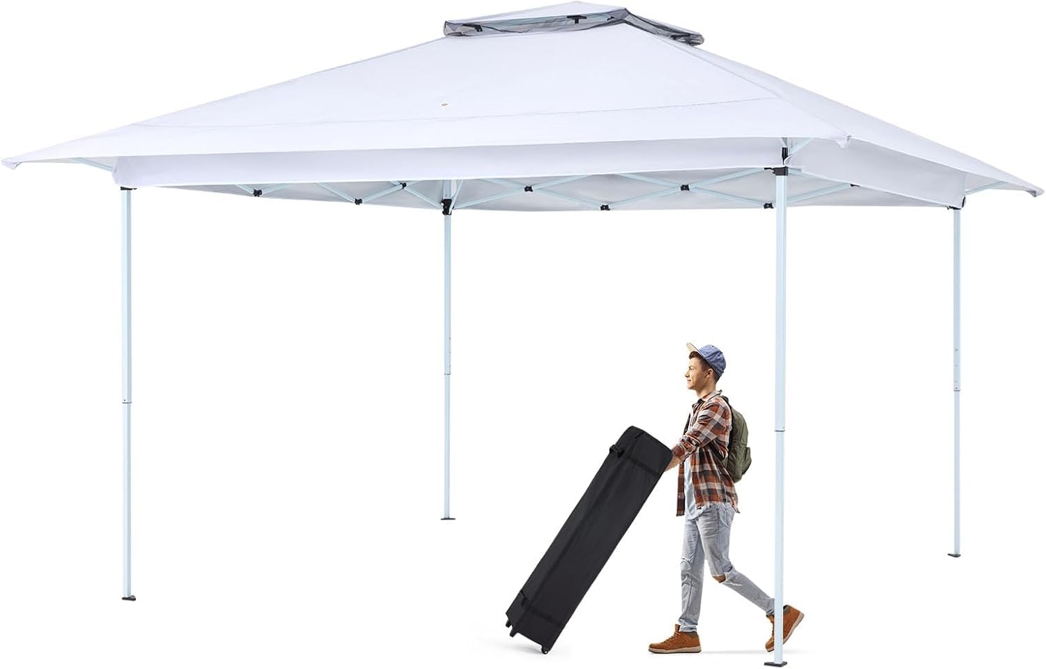 ECOTOUGE 12FT Instant Canopy Tent with Carrying Roller Bag - Waterproof & UV Resistant Outdoor Party Gazebo for Camping, Picnics, Beach Parties, and Backyard Events (White, No Netting) - Perfect for Summer Outdoor Gatherings and Sun Protection