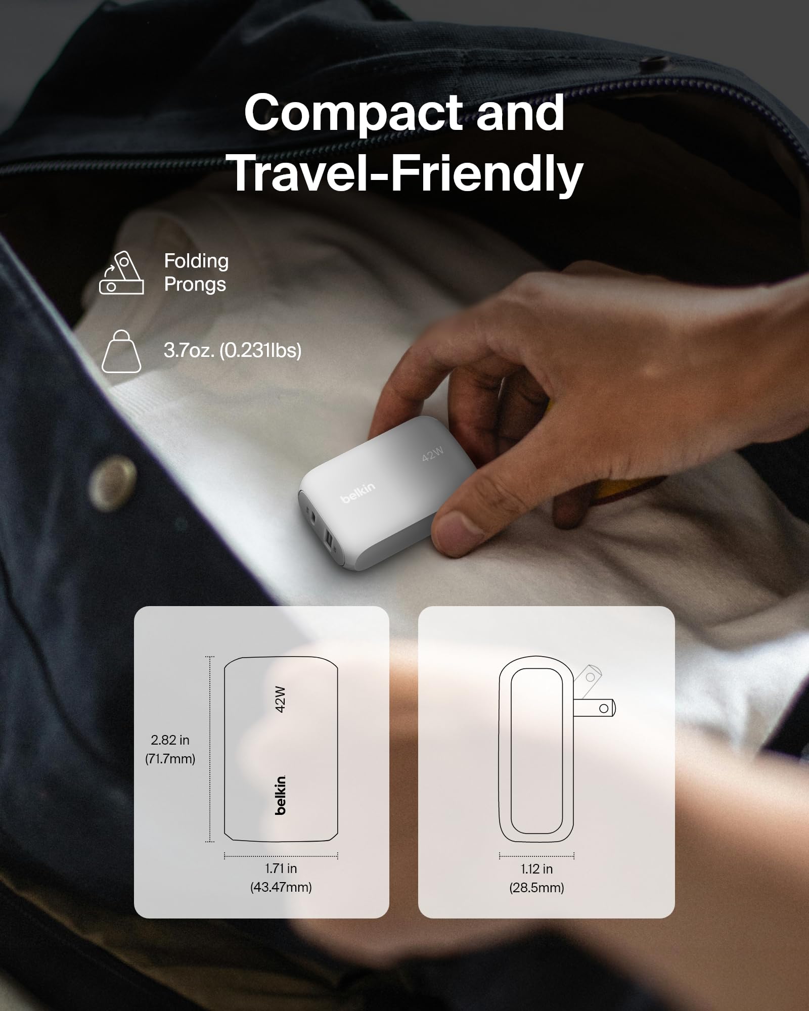 Belkin BoostCharge 42W Dual Port Wall Charger (USB-C + USB-A) - Fast Charging for iPhone 16/15/14/13 Pro/Max, iPad, AirPods, Samsung Galaxy S25, Nintendo Switch 2 & More - Compact White Charger for Home, Office & Travel