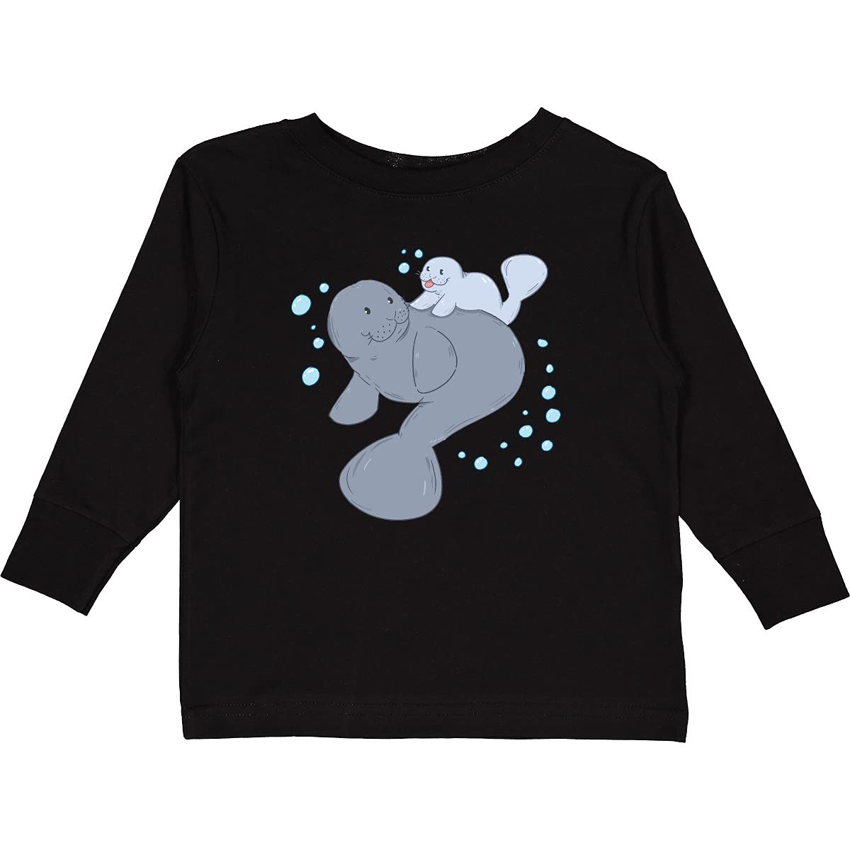 Cute Manatees with Bubbles Toddler Long Sleeve T-Shirt - Adorable Sea Animal Graphic Tee for Boys & Girls - Perfect for Playdates, Beach Trips & Family Photos