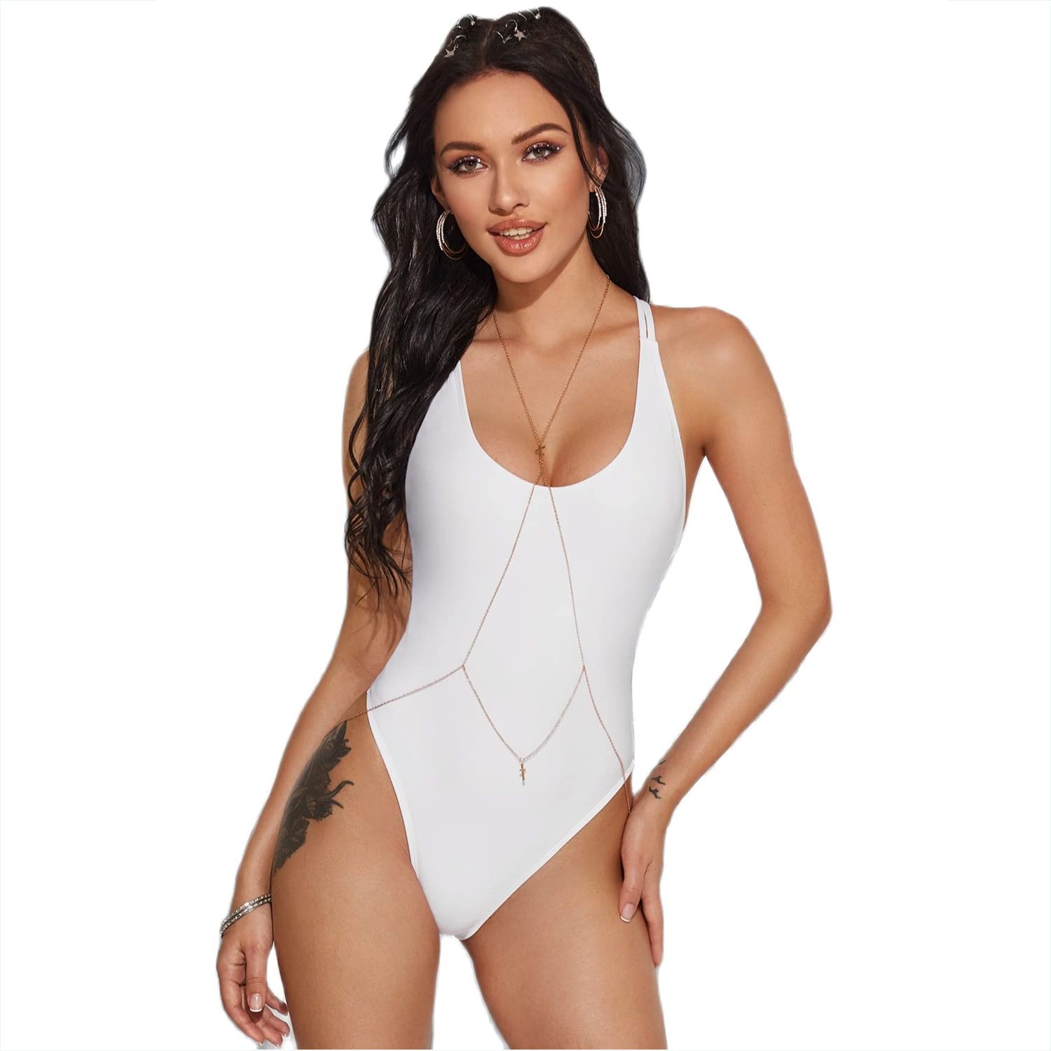 Women's Solid Color One-Piece Backless Swimsuit with Adjustable Straps - Sexy Summer Beachwear for Pool, Vacation & Water Sports
