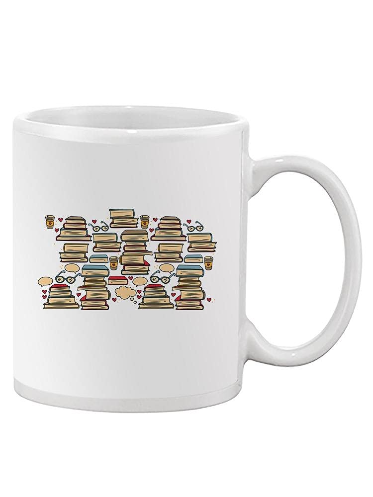 Smartprints Stack of Books Ceramic Coffee Mug - 15oz Large Novelty Book Lover Gift for Readers, Writers & Teachers - Perfect for Home, Office & Library Use