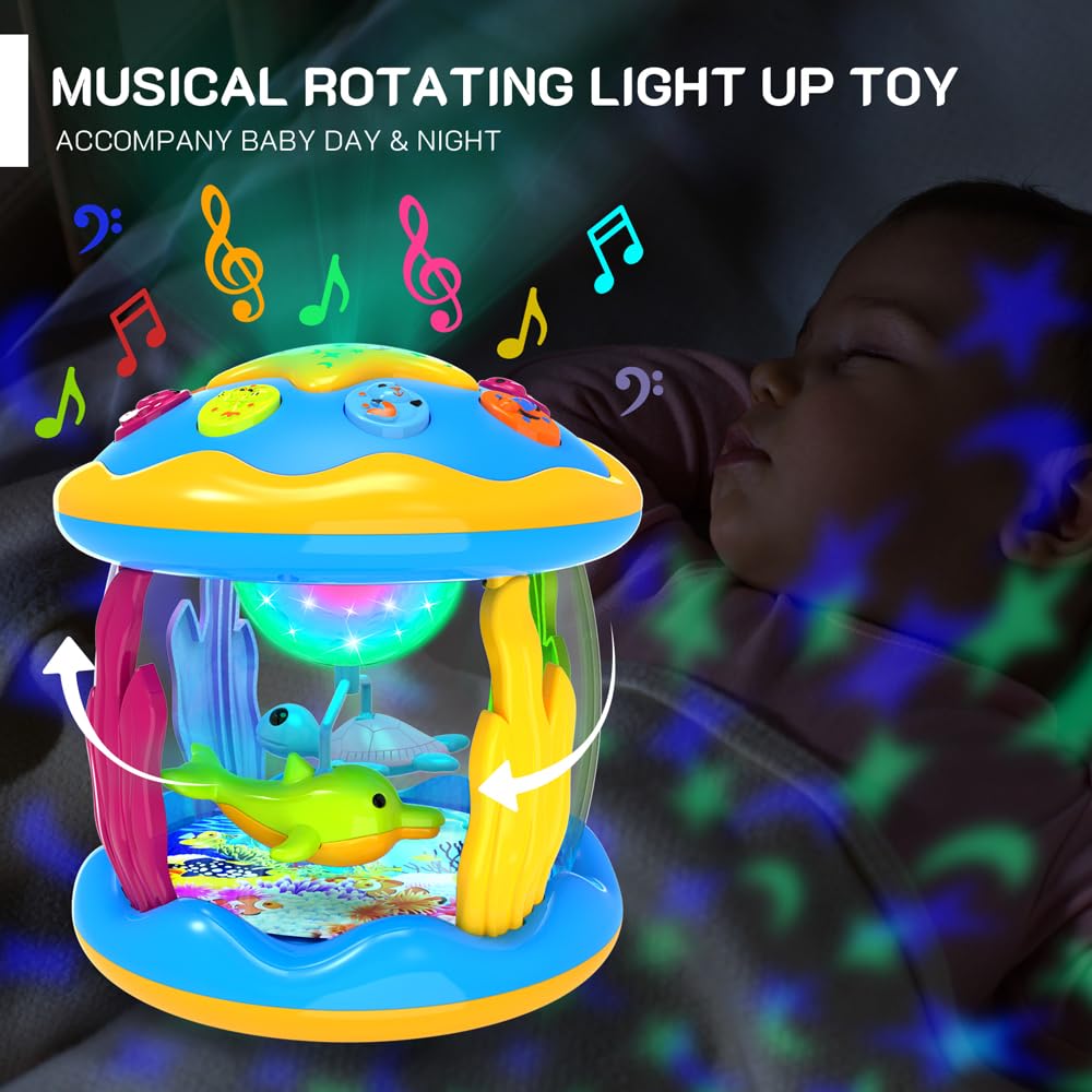 Best Baby Toys 6-12 Months - Musical Projector with Rotating Lights & Soothing Sounds, Interactive Tummy Time Toy for Infants 12-18 Months, Early Learning Educational Toy for Toddlers 1-3 Years - Perfect Birthday Gift for Boys & Girls (0-3-6-9-12-18 Months) | Ideal for Nursery Playtime, Sensory Development & Bedtime Relaxation