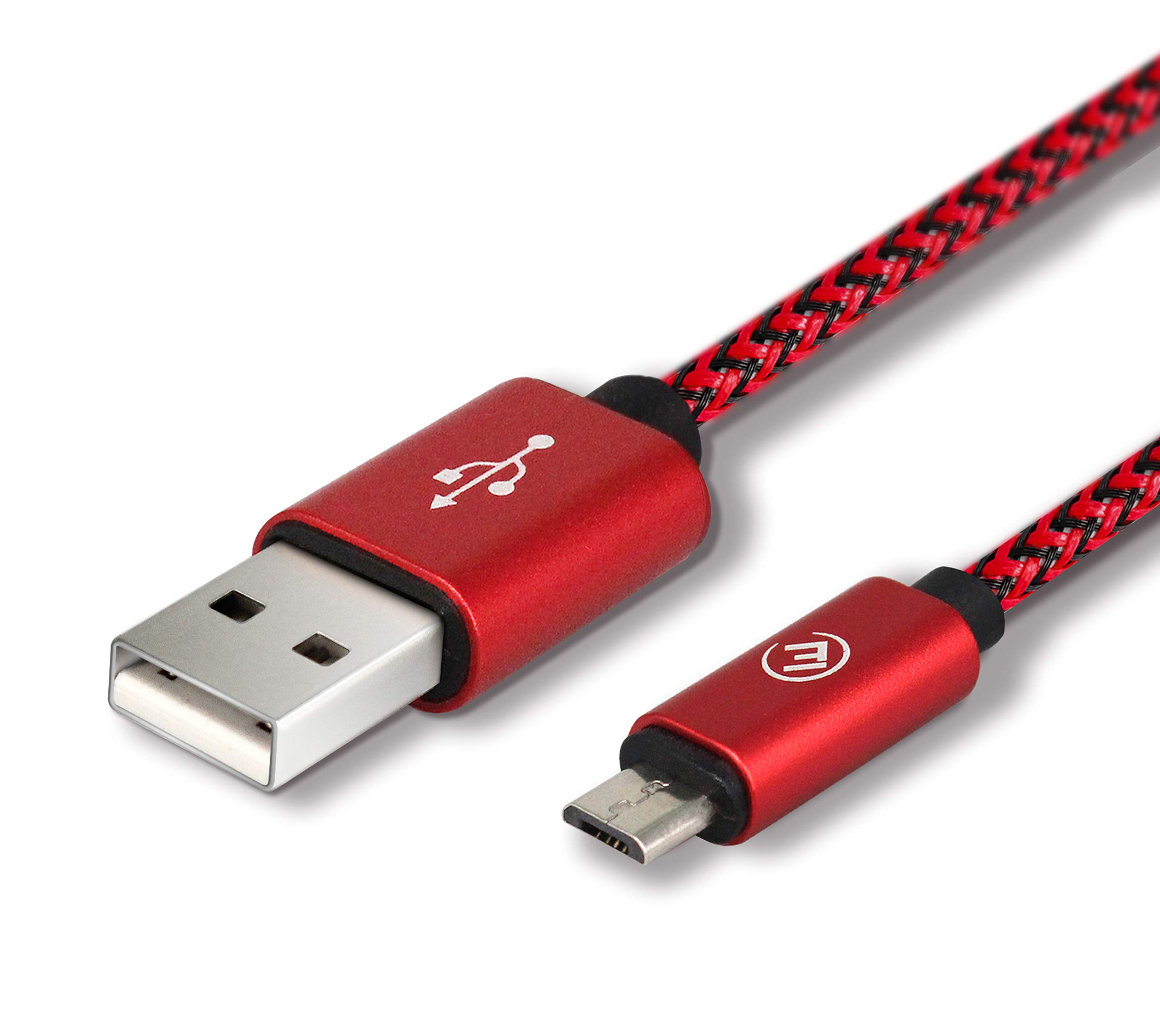 EVOMIND Braided Nylon Micro USB Cable 2M Fast Charging & High-Speed Data Sync for Samsung Galaxy S7/S6/A10/J Series, Xiaomi Redmi 9C/6A/Note 6 Pro, PS4/Xbox One Controller - Durable Tangle-Free Cord for Gaming, Office & Travel Use (2M/6.6ft, Red)