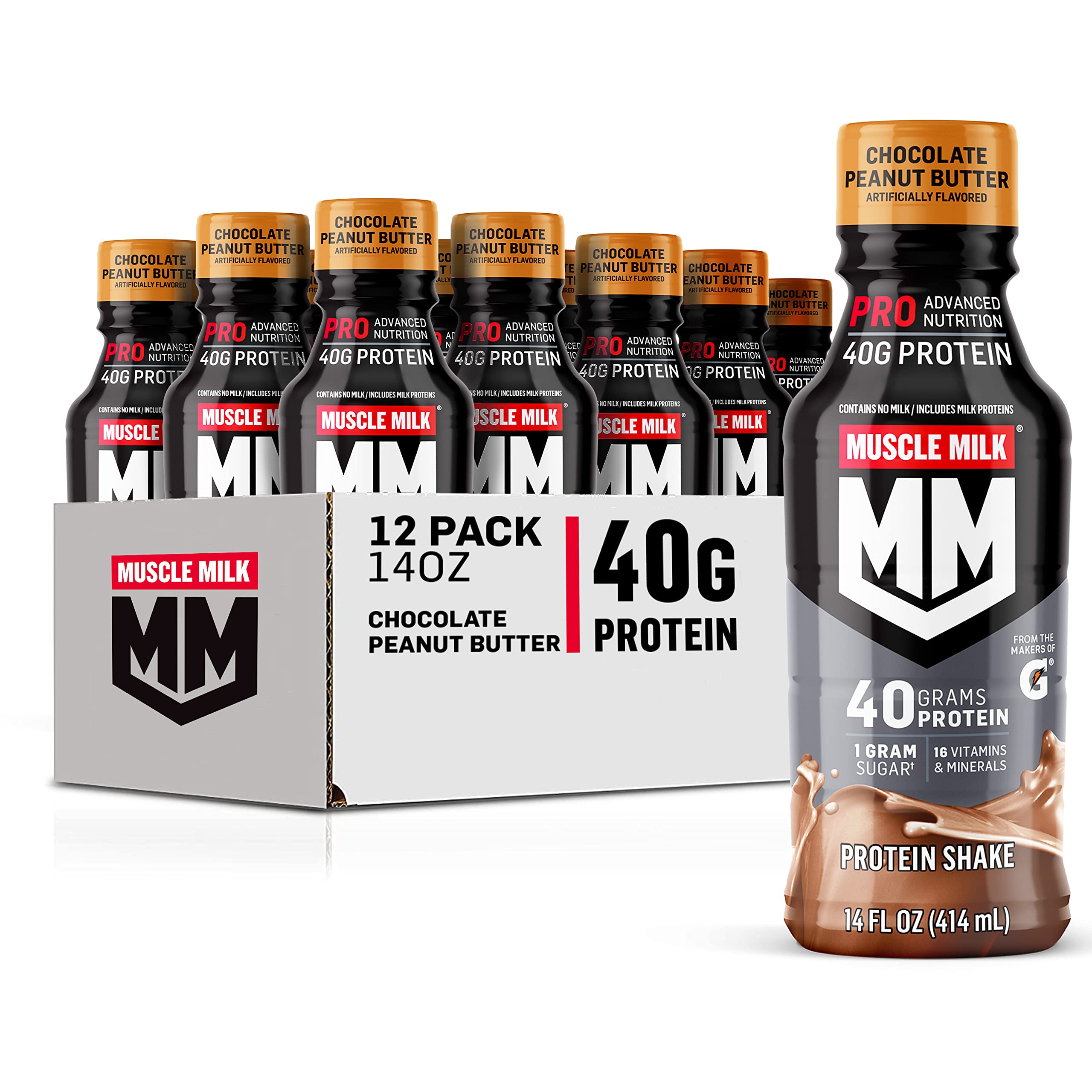 Muscle Milk Pro Series Protein Shake - Chocolate Peanut Butter Flavor, 40g High Protein, 14 Fl Oz (Pack of 12) | Post-Workout Recovery Drink for Athletes & Fitness Enthusiasts