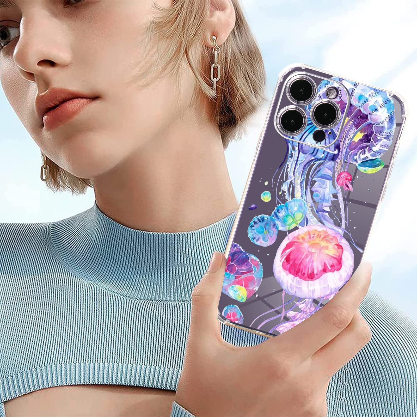 **Shockproof Purple Jellyfish Design iPhone 11 Pro Max Case with Rainbow Pattern & Screen Protector | 6.6 ft Drop Protection, Soft TPU Cover for iPhone 11 Pro Max 6.5