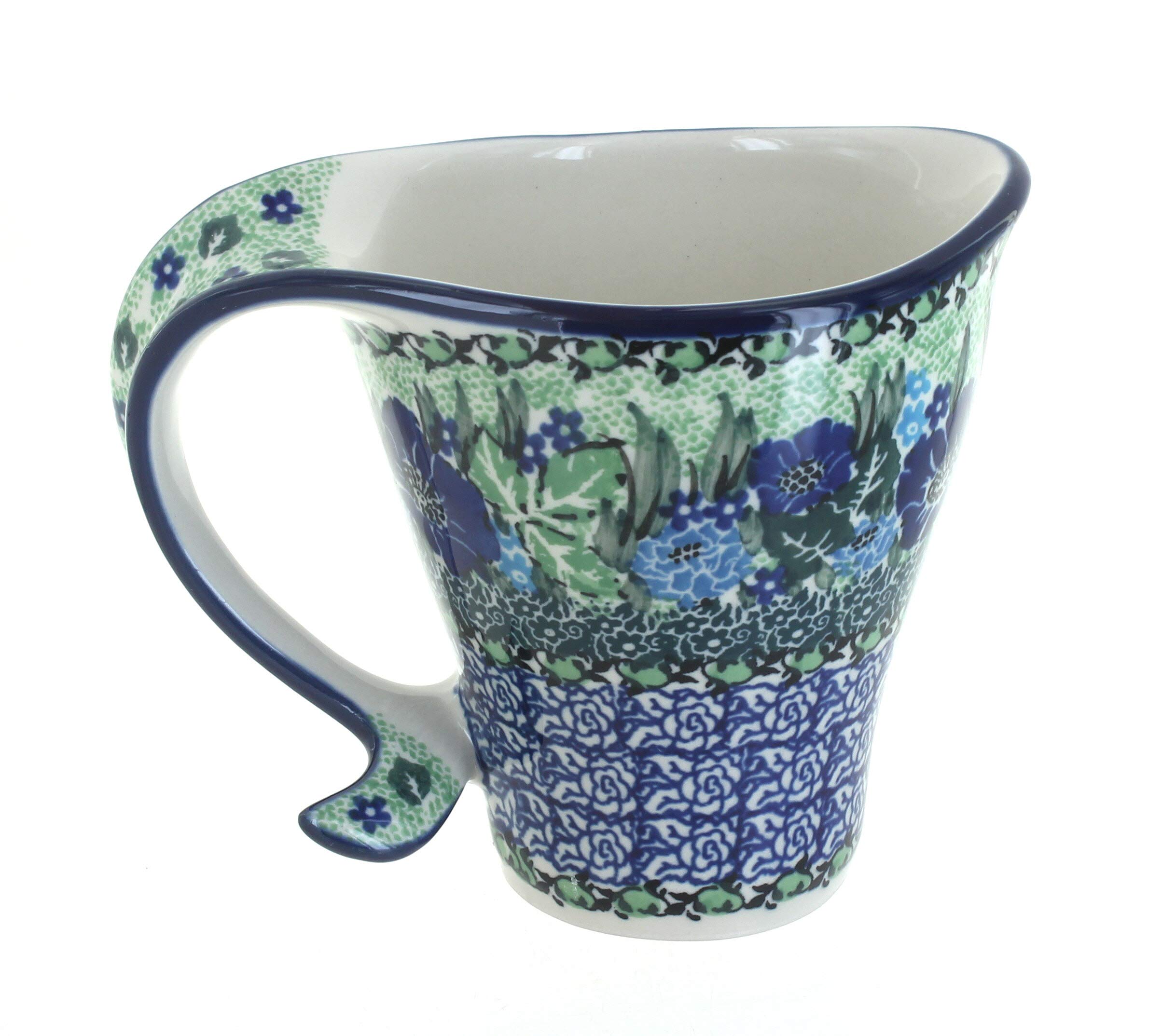 Handmade Blue Rose Polish Pottery Sapphire Fields Fish Tail Cup - Elegant Ceramic Mug for Tea, Coffee & Home Decor