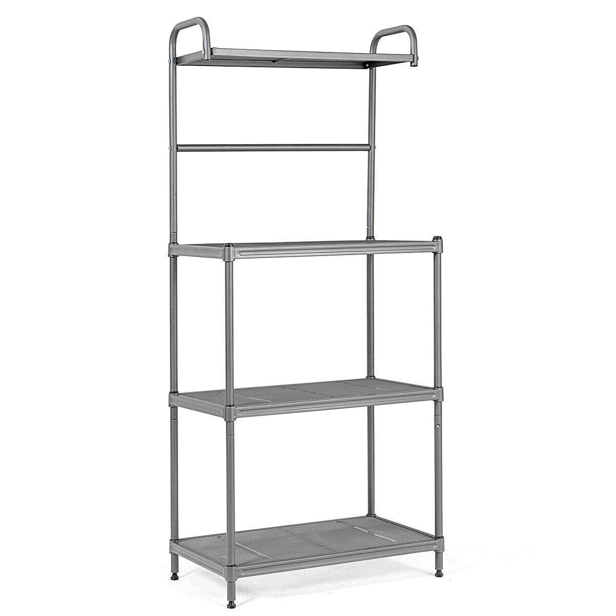 4-Tier Metal Baker's Rack with Microwave Stand - Heavy Duty Kitchen Storage Shelf Organizer for Pantry, Spice Rack & Baking Supplies - Perfect for Small Kitchen Organization & Space Saving Storage