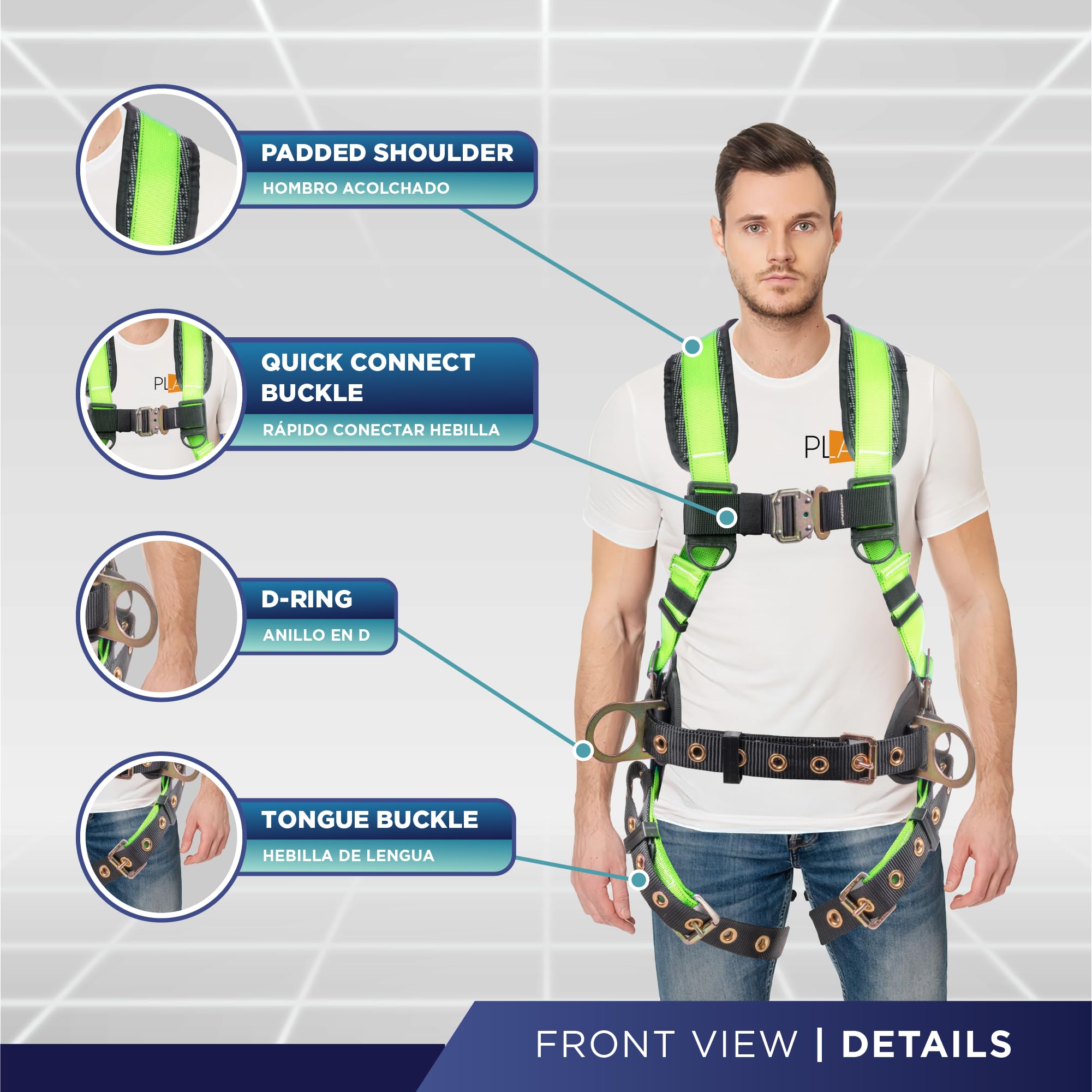 Palmer Safety Hammerhead 5-Point Safety Harness with Back Padding, QCB Chest Buckle & Tongue Buckle Leg Straps - OSHA Approved Fall Protection Gear for Construction, Roofing & Industrial Work
