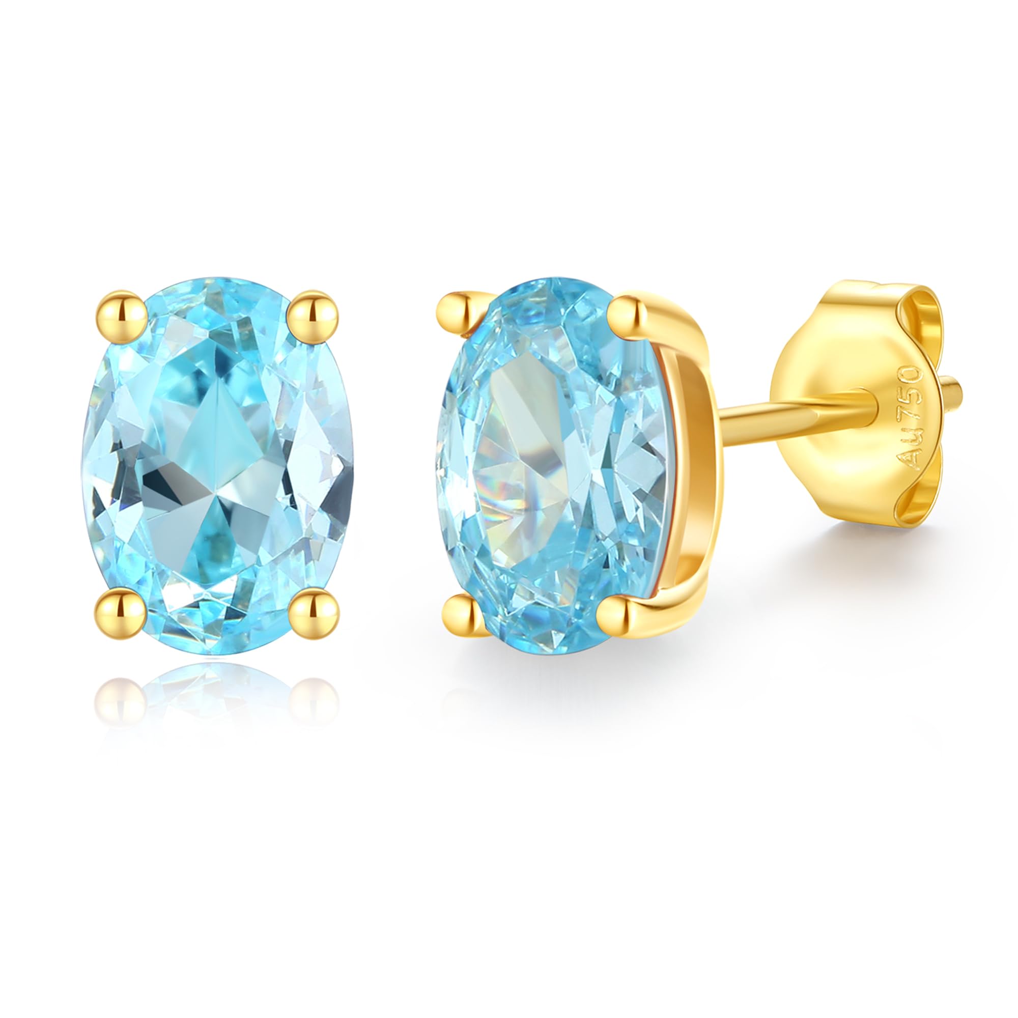 14K Solid Yellow Gold Oval Stud Earrings with Natural/Created Gemstone - 5x7mm Prong Cluster Earrings for Women, Mom, Wife | Perfect Gift for Birthdays, Anniversaries & Special Occasions