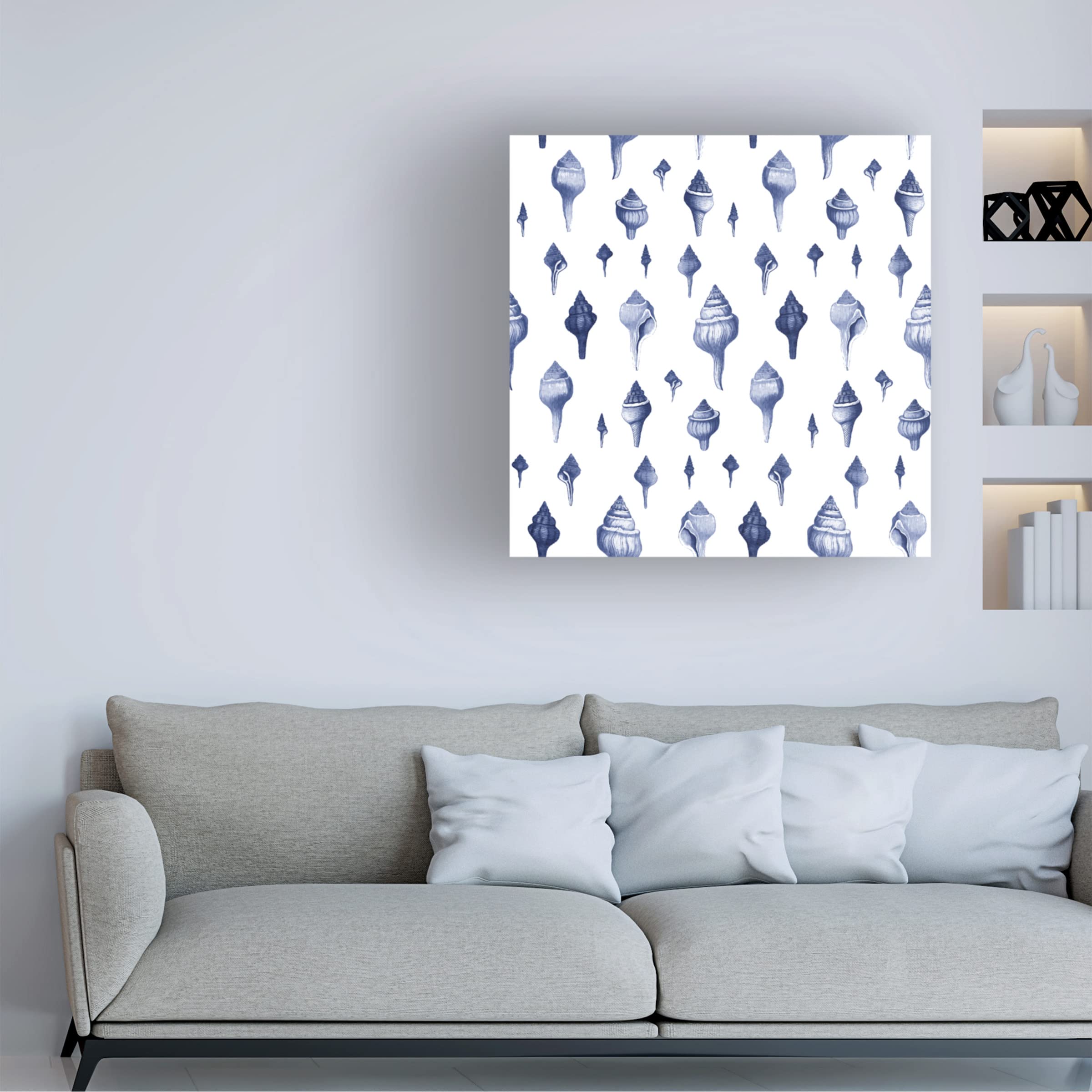 Trademark Fine Art 'Spiral Shells Blue' Canvas Wall Art by Cora Niele - Ocean Themed Home Decor for Living Room, Bedroom & Office