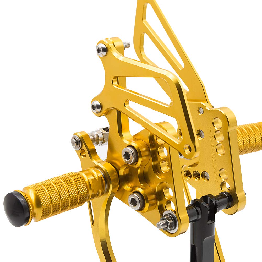 Adjustable CNC GSXR1000 05-06 Motorcycle Rearset Foot Pegs - Fully Customizable Footrests for Suzuki GSX-R1000 (2005-2006) - Gold Finish - Perfect for Racing, Track Days & Performance Riding