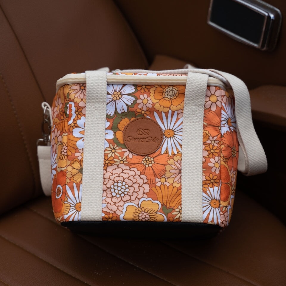 Portable Mini Cooler Bag for Picnics, Beach & Outdoor - Insulated Lunch Box for Food & Drinks - Golden Hour Design - Perfect for Camping, Travel & Work Lunch