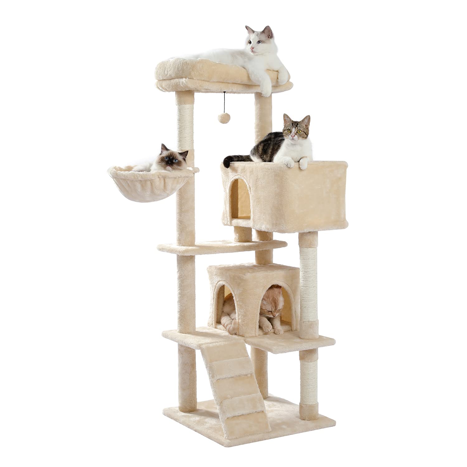 Premium Multi-Level Cat Tree with Sisal Rope Scratching Posts & Hanging Toy Ball - Large 48.5