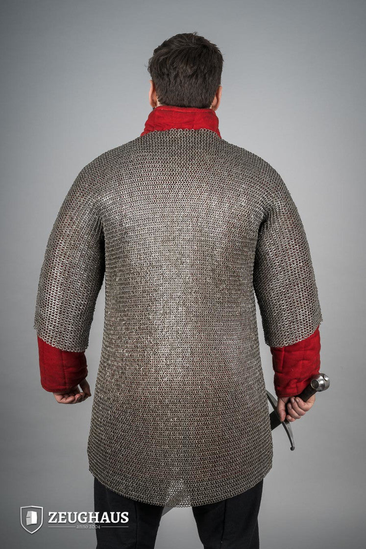 Flat Ring Riveted Chainmail Haubergeon - 6mm Steel Oiled B Stock - Medieval Armor for LARP, Cosplay & Historical Reenactment