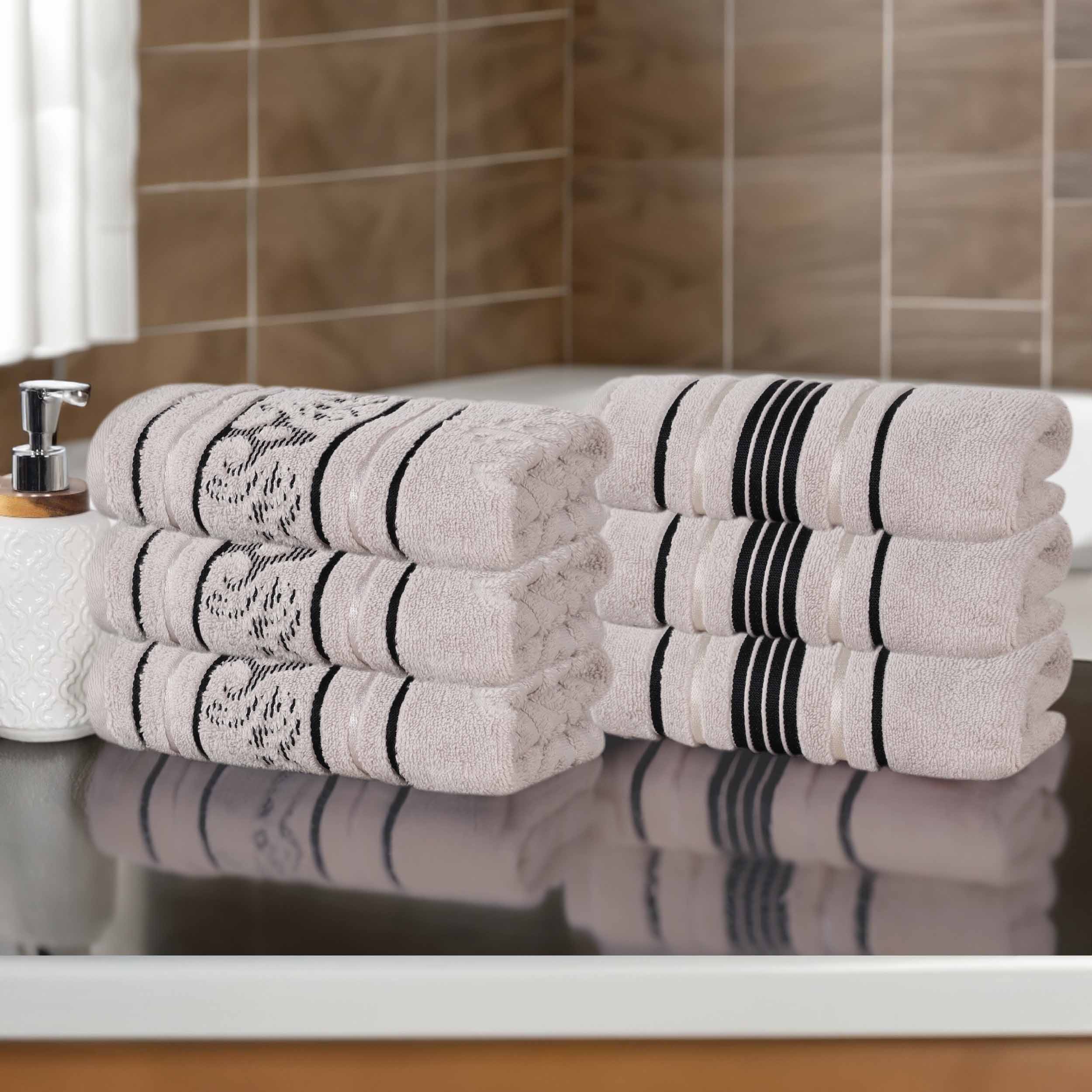 Premium 6-Pack Sadie Zero Twist Cotton Hand Towels - Solid & Jacquard Floral Designs | Soft, Absorbent Bath & Kitchen Towels for Home, Spa, and Guest Use