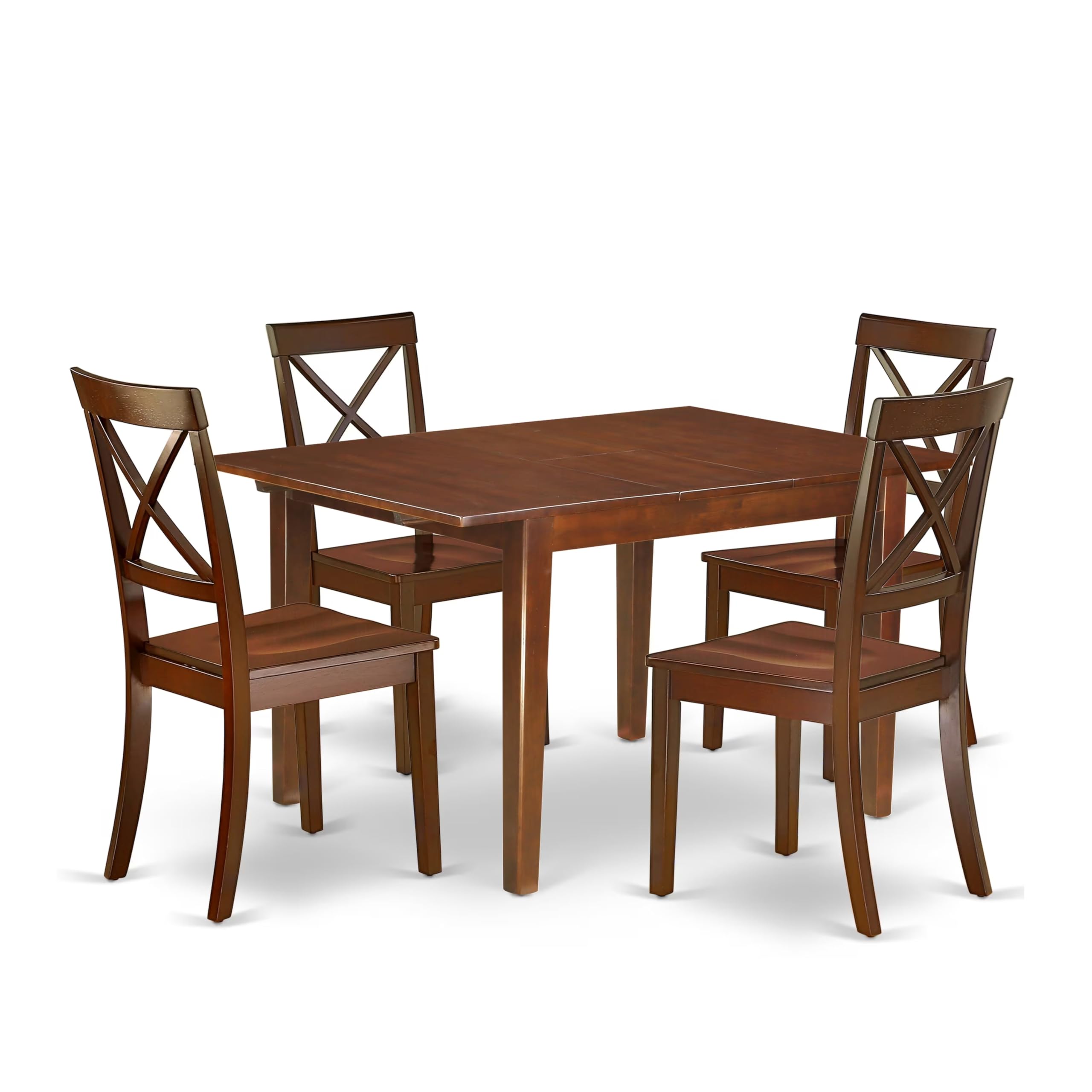 East West Furniture MLBO5-MAH-W 5-Piece Mahogany Dining Set with 36x54 Inch Extendable Table & 4 Wooden Chairs - Perfect for Small Spaces, Breakfast Nooks & Compact Dining Rooms