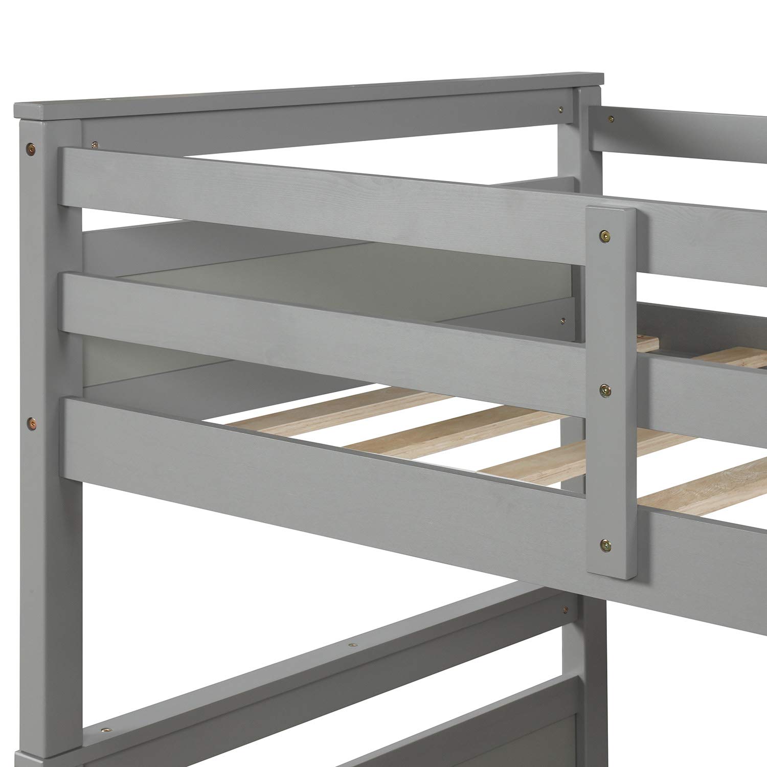 Solid Wood Twin Over Full Bunk Bed with Inclined Ladder & Guardrail - Convertible to 2 Separate Beds, 2 Storage Drawers - Space-Saving Kids Bedroom Furniture (Gray) | Ideal for Siblings Sharing Room or Guest Sleepovers