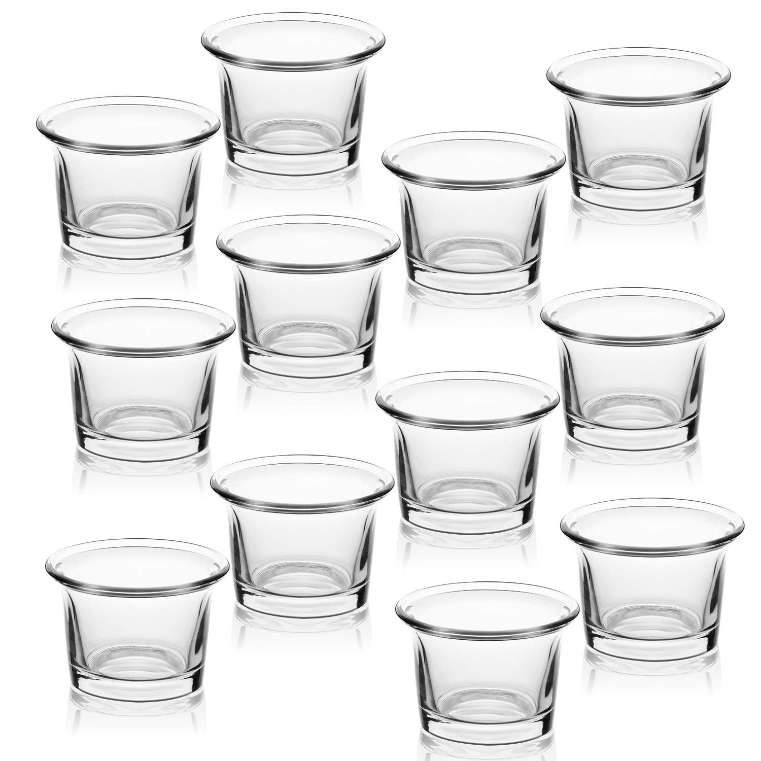 Letine Set of 12 Clear Glass Tealight Candle Holders - Bulk Votive Candle Holders for Christmas Decorations, Weddings, Parties & Home Decor - Perfect for Centerpieces, Table Settings and Romantic Ambiance