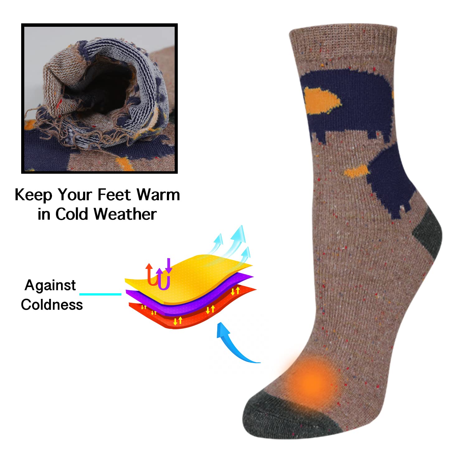 Benefeet Women's Wool Cat Socks - Warm Winter Boot Socks for Hiking & Casual Wear