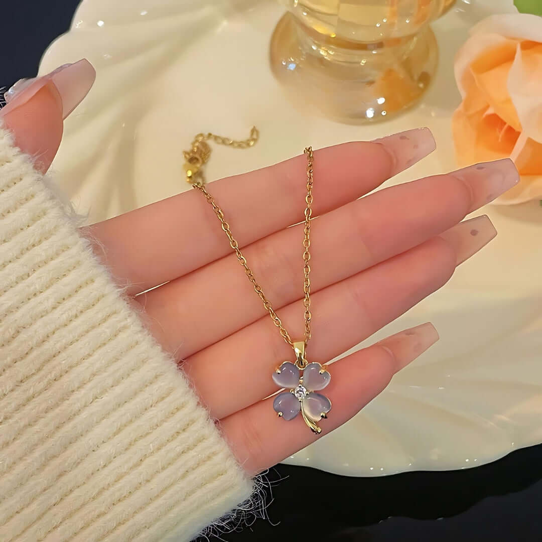 Lucky Titanium Four Leaf Clover Pendant Necklace for Women | HN2130 | Elegant Jewelry Gift for Birthday, Anniversary & St. Patrick's Day
